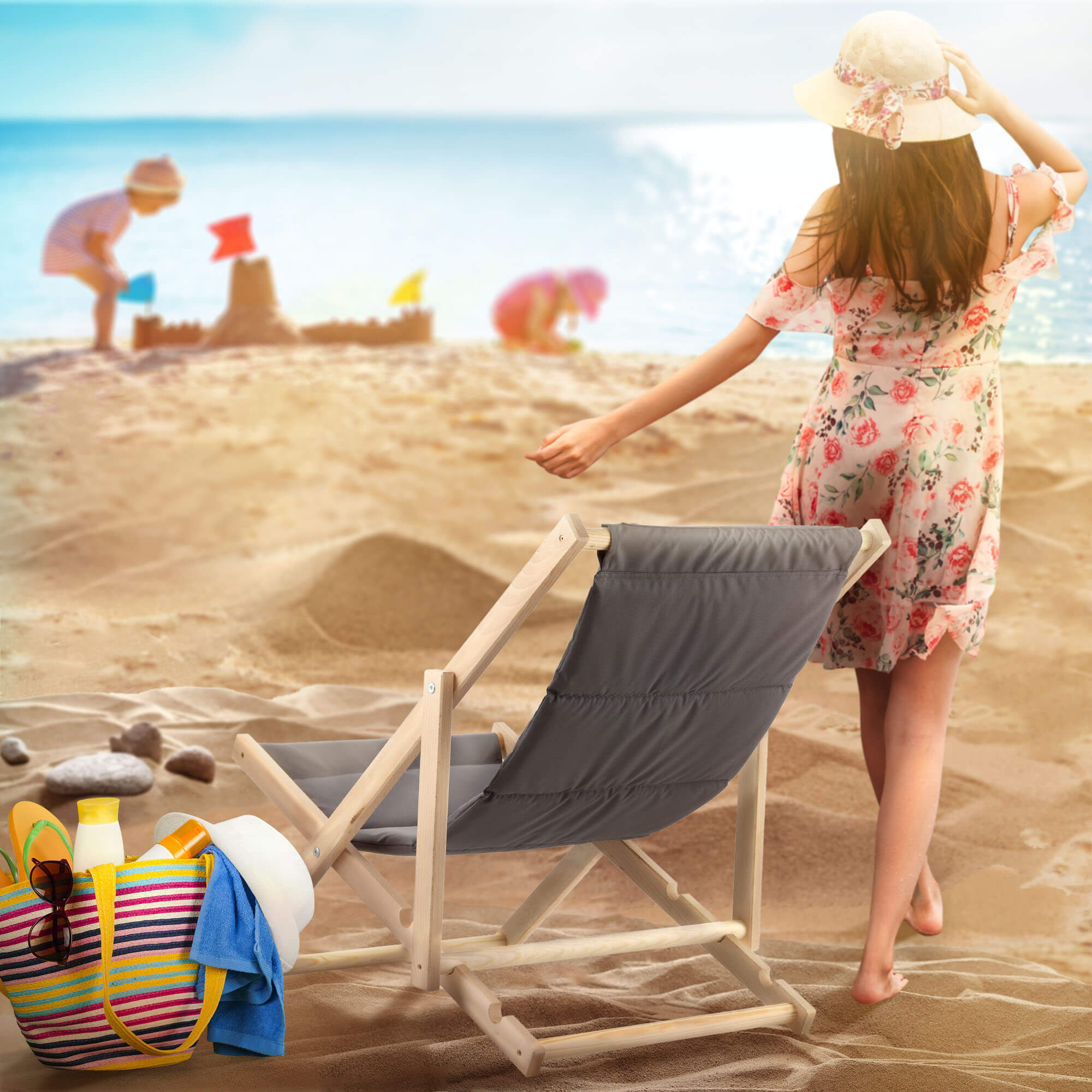 Leżak plażowy z poduszką Troia, szary