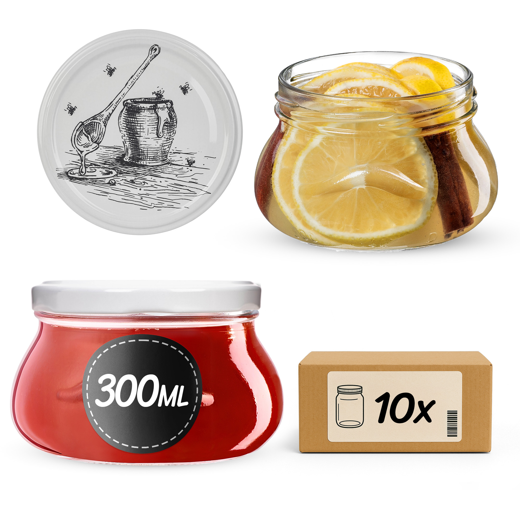 Słoiki na przetwory Raja 300ml fi82mm 10szt + wieczko Pszczoła