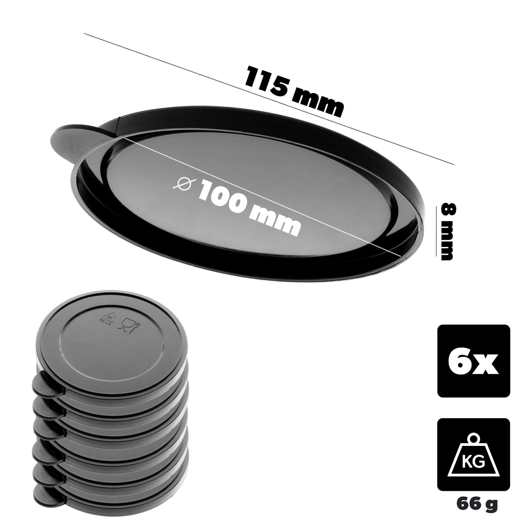 Zestaw pokrywek na puszki Oizon 100mm czarny 6 szt.