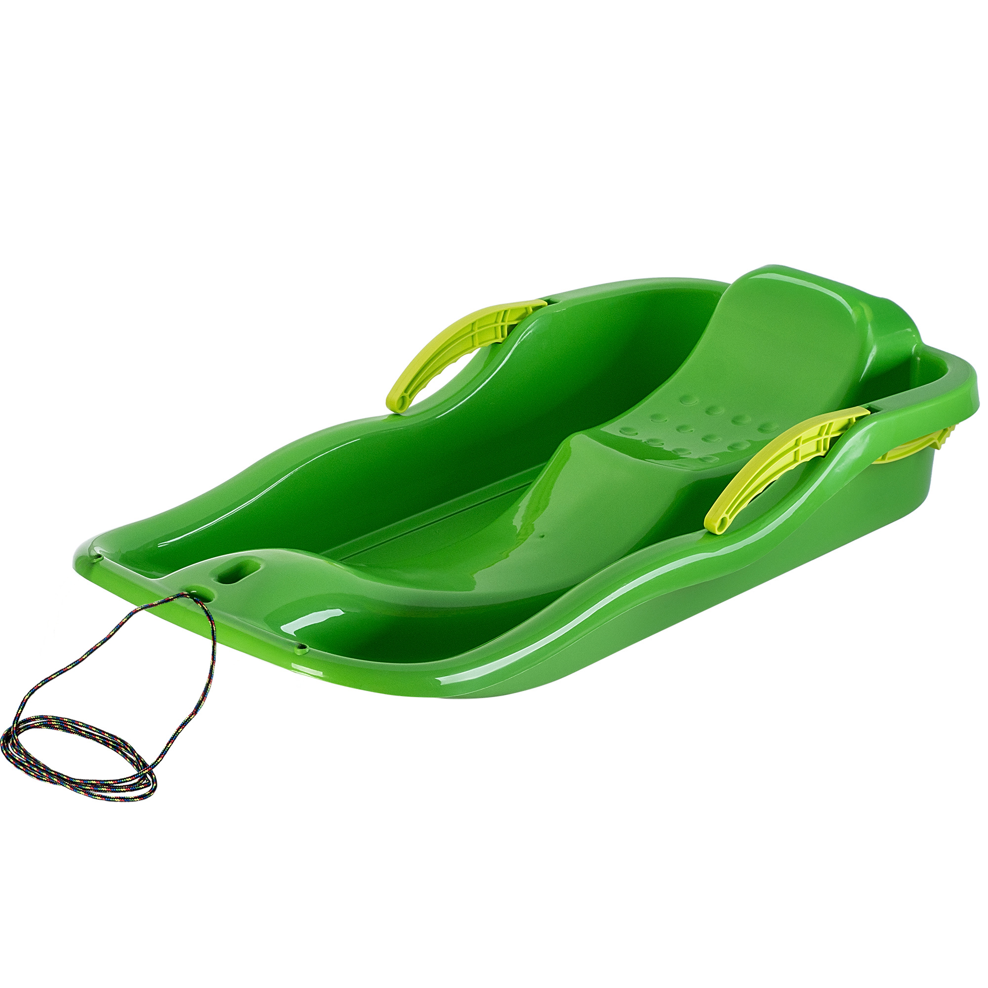 Sanki plastikowe z rączkami, hamulcem i linką, zielone