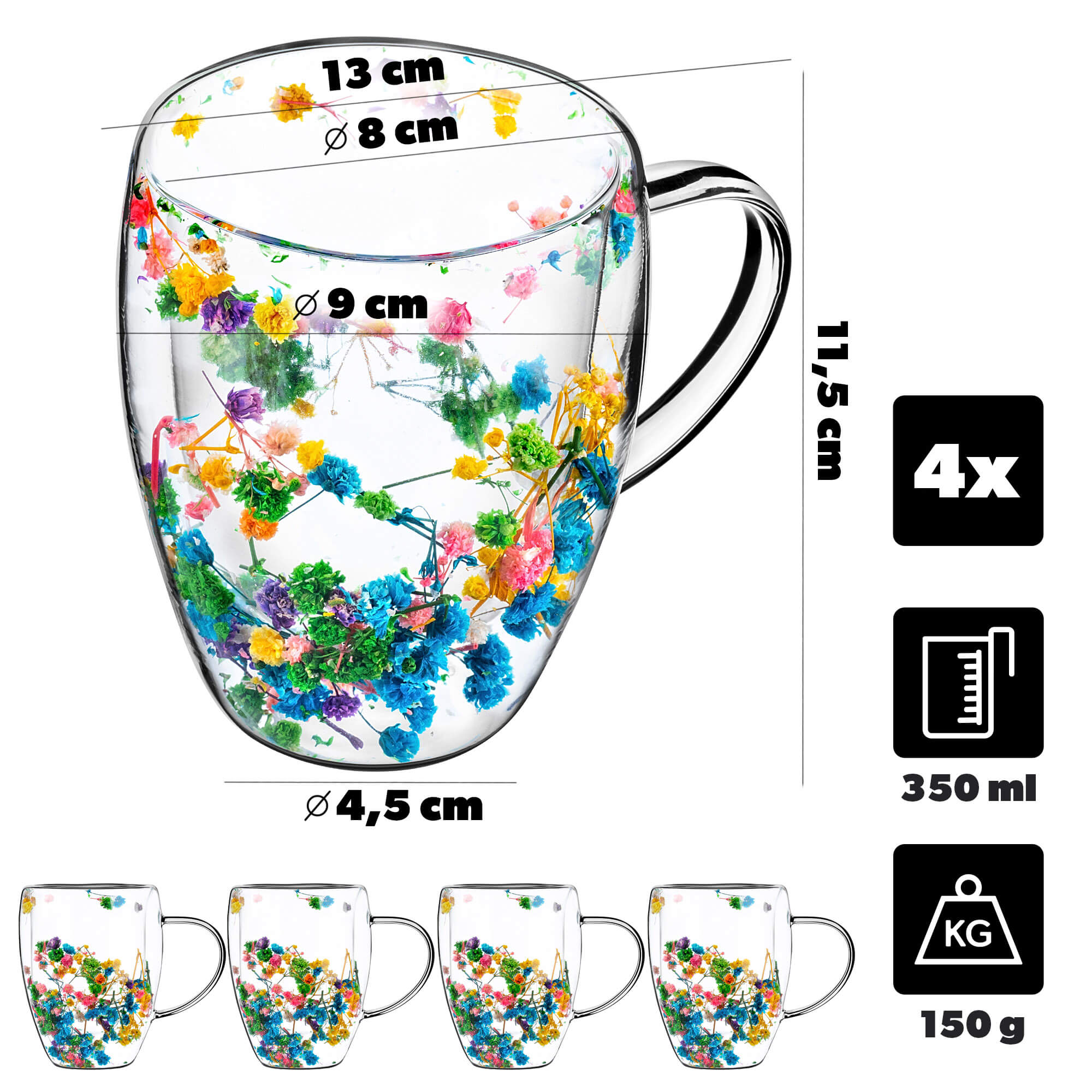 Kubek termiczny z kwiatowym motywem Riga 350ml wielokolorowy 4 szt.