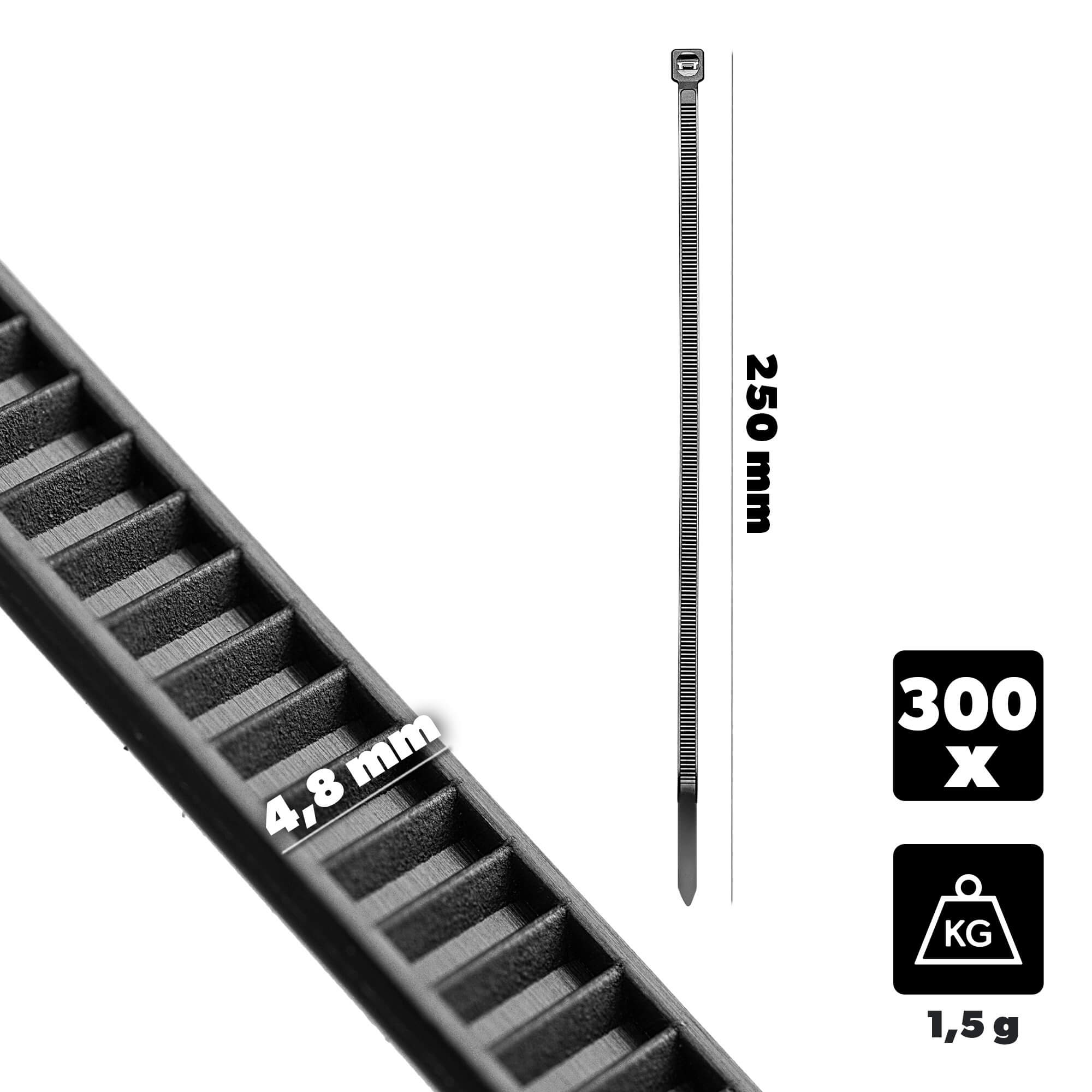 Opaski zaciskowe Maurens 250 x 4.8 mm czarne 300 szt.