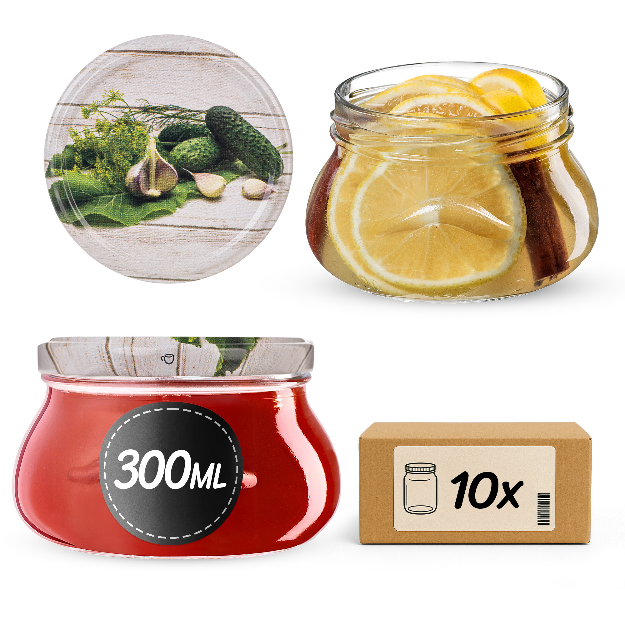 Słoiki na przetwory Raja 300ml fi82mm 10szt + wieczko Ogórek