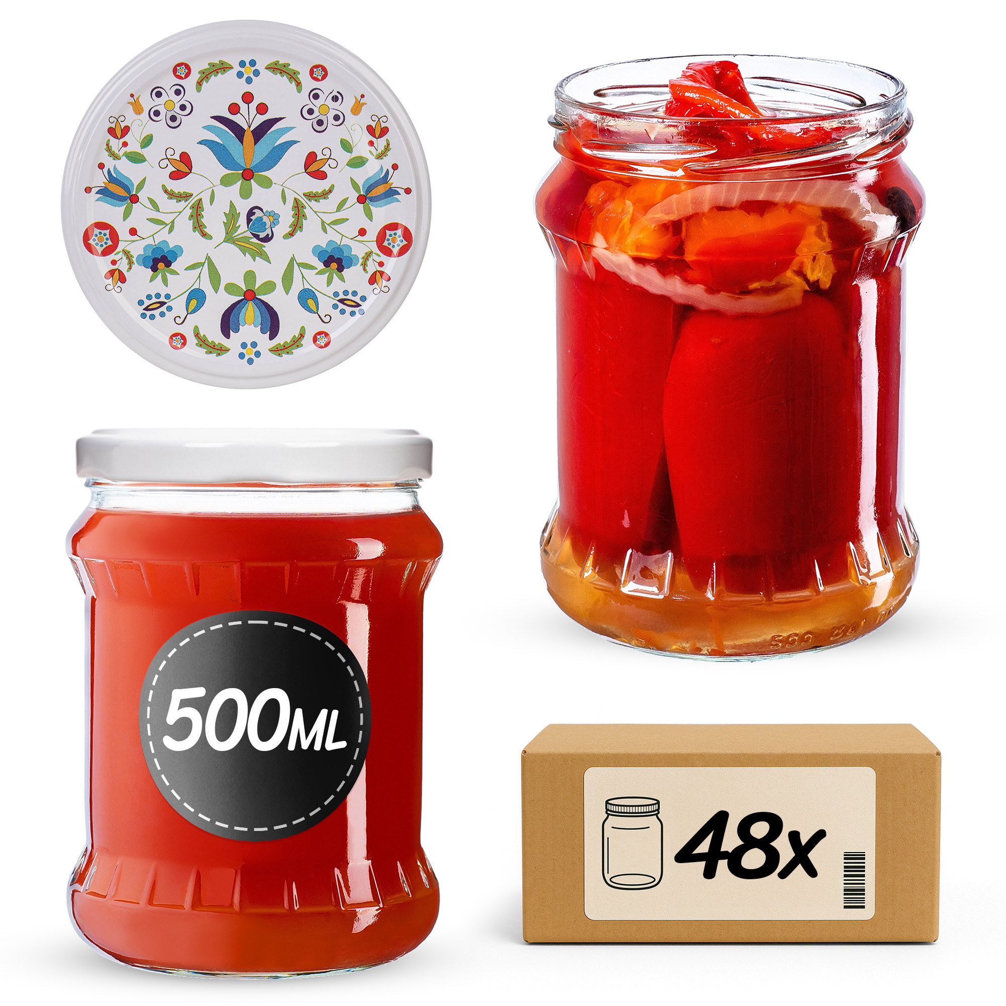 Słoiki na przetwory Kisko 500ml fi82mm 48szt + wieczko Kaszuby