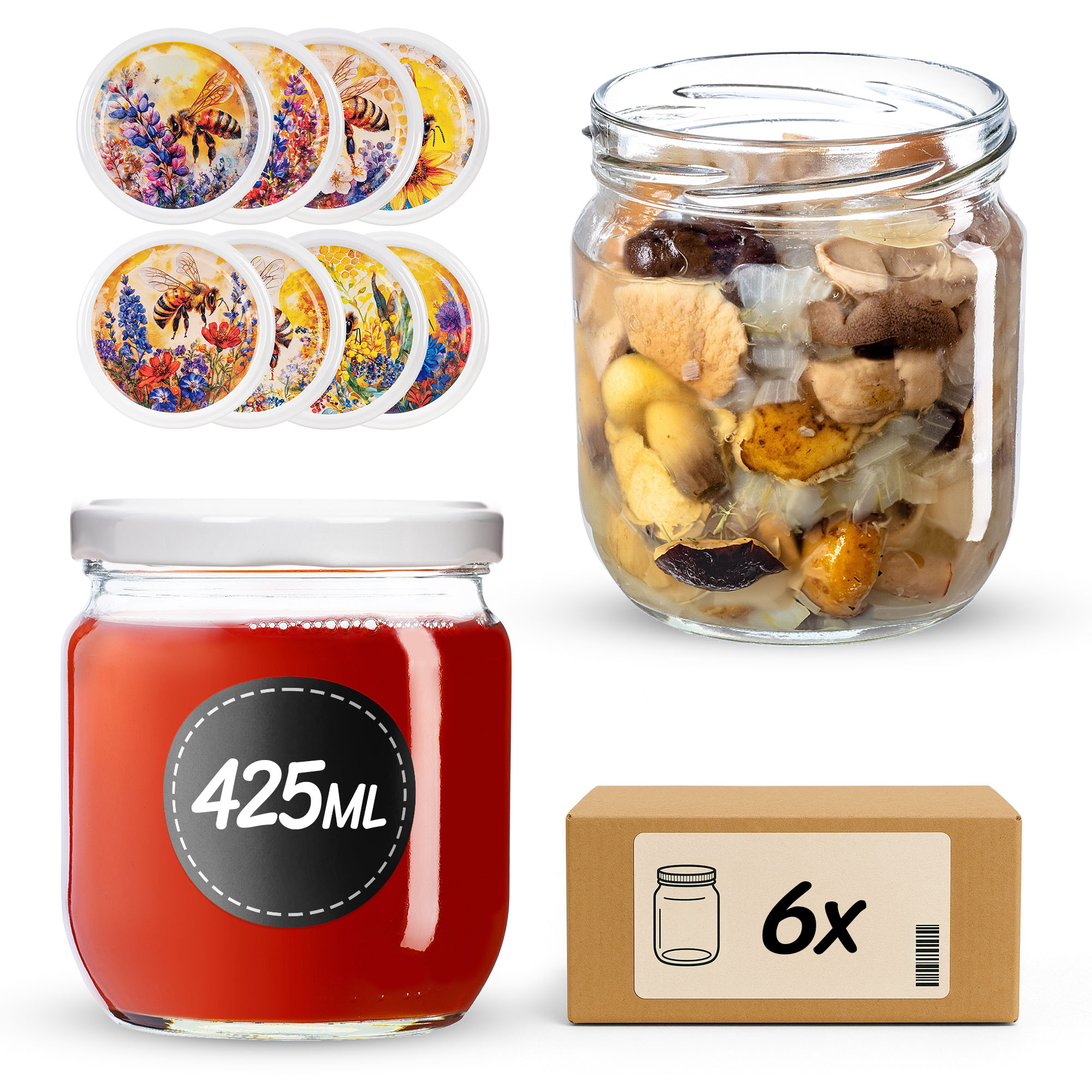 Słoiki na przetwory Salla 425ml fi82mm 6szt + wieczko Bee of the field
