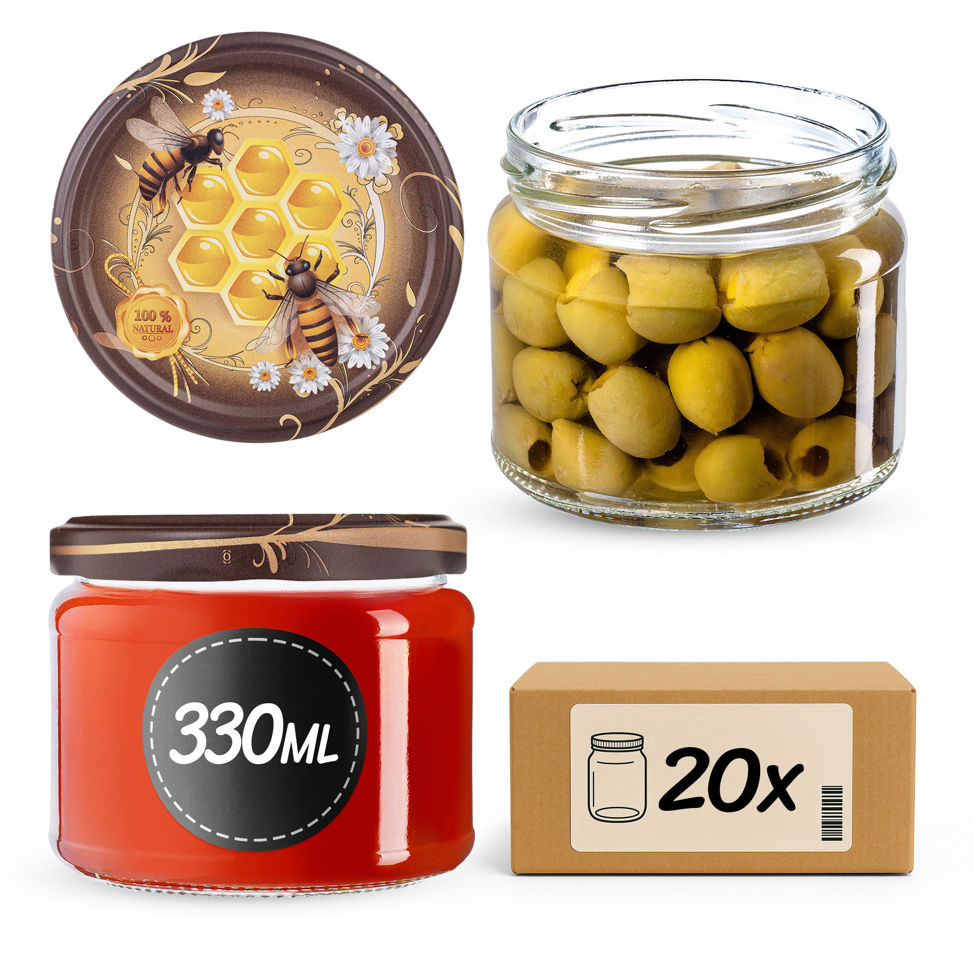 Słoiki na przetwory Sonka 330ml fi82mm 20szt + wieczko Miód