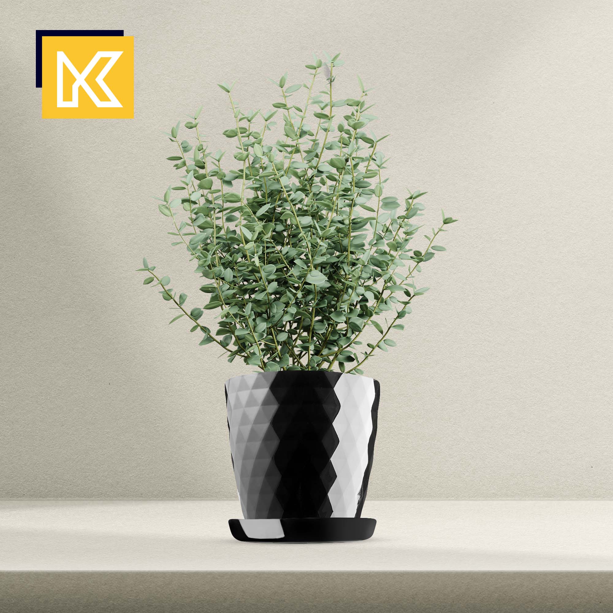 Doniczka na kwiaty z podstawką czarna Amily 20 cm, 3 szt.