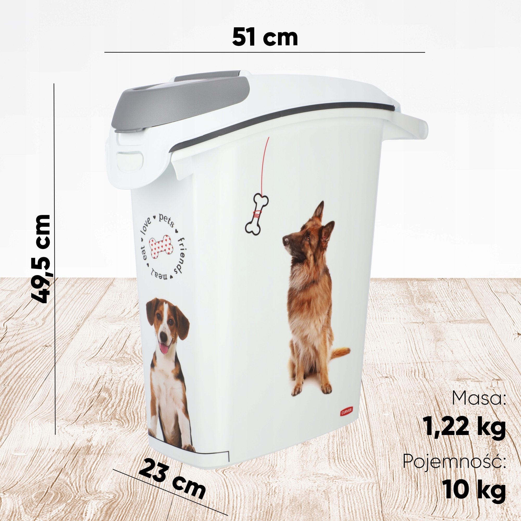 Pojemnik na karmę Curver Pet Life 49 x 51 cm, biały w pieski