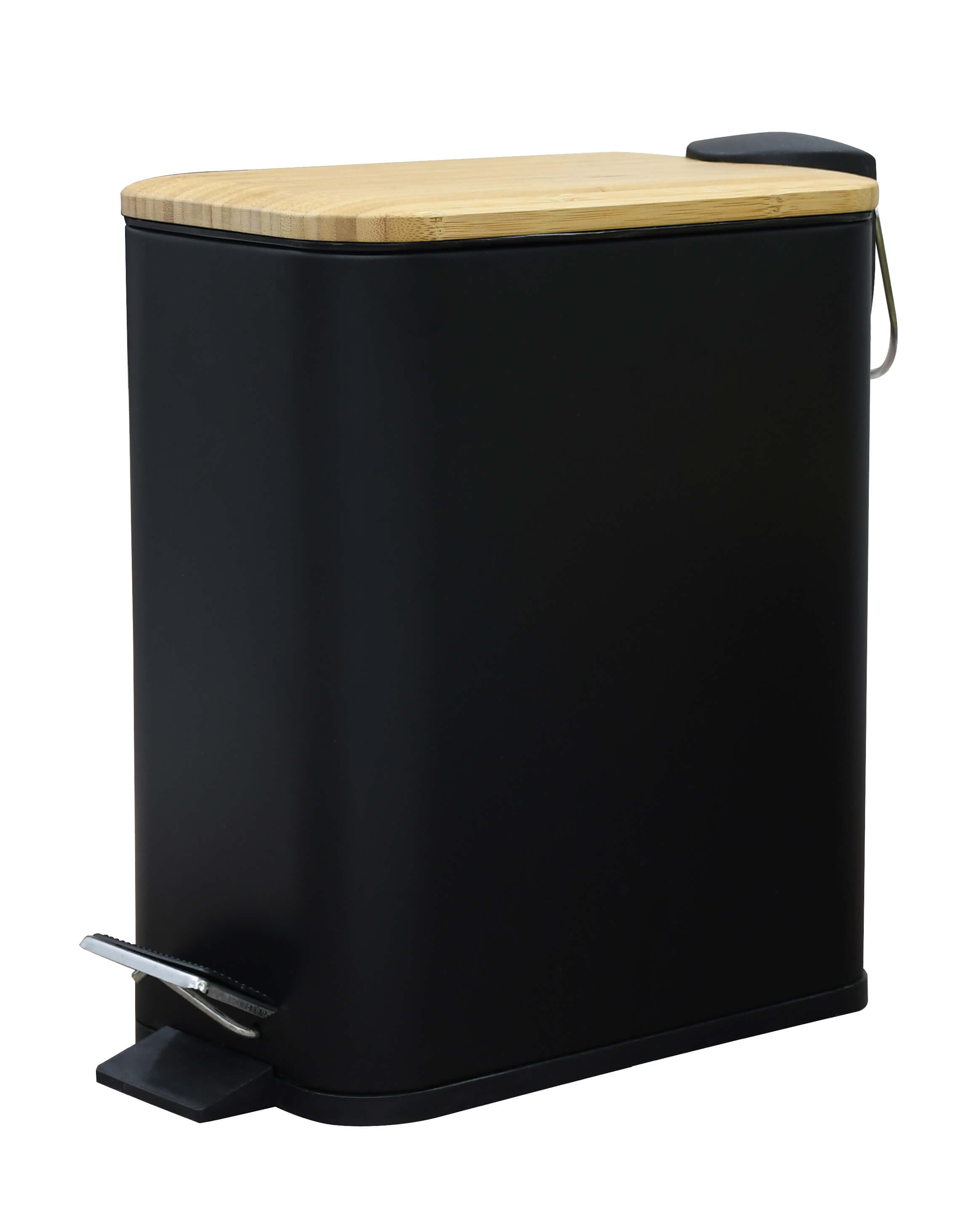 Kosz na śmieci z bambusową pokrywą 5L, czarny