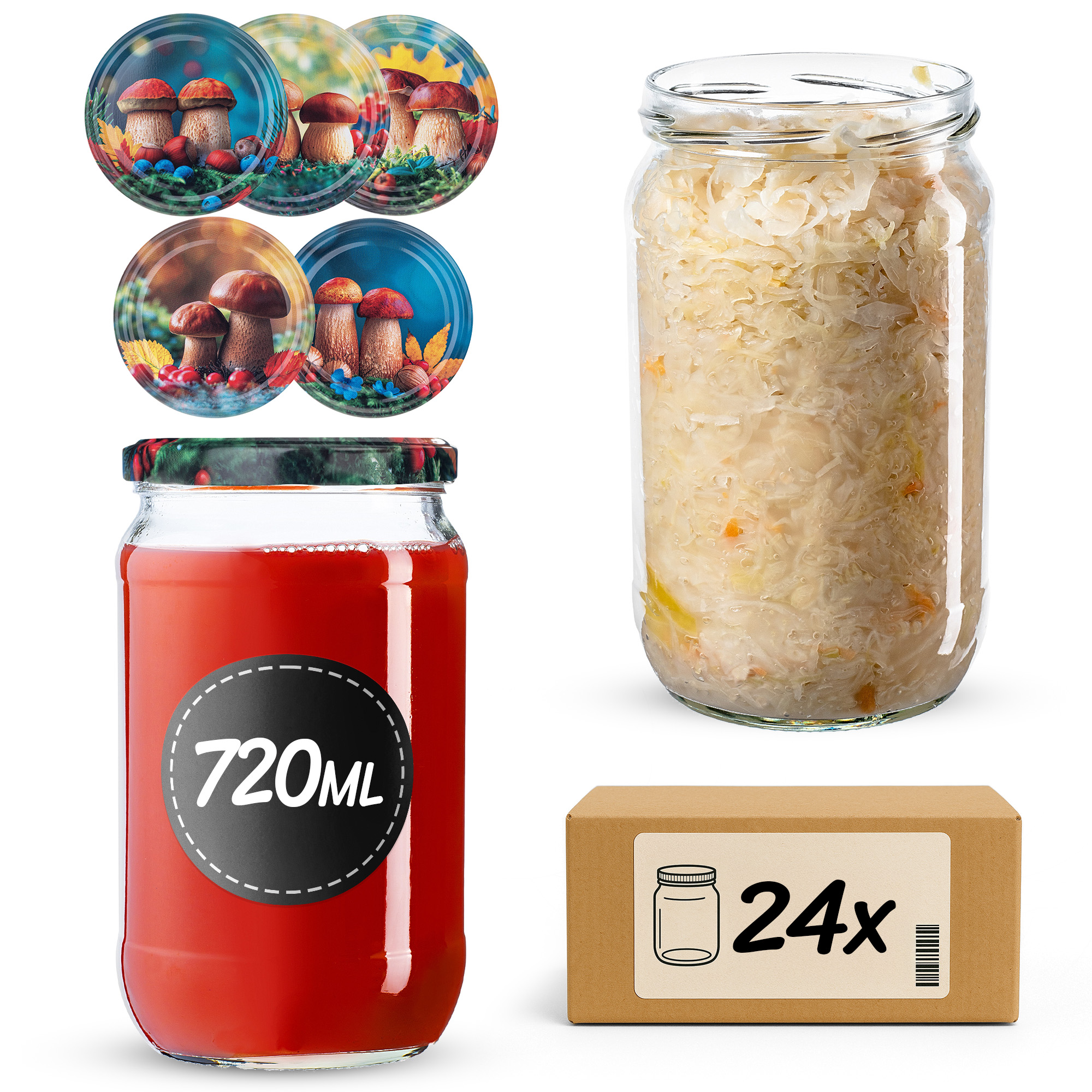 Słoiki na przetwory Niva 720ml fi82mm 24szt + wieczko Grzyb polski