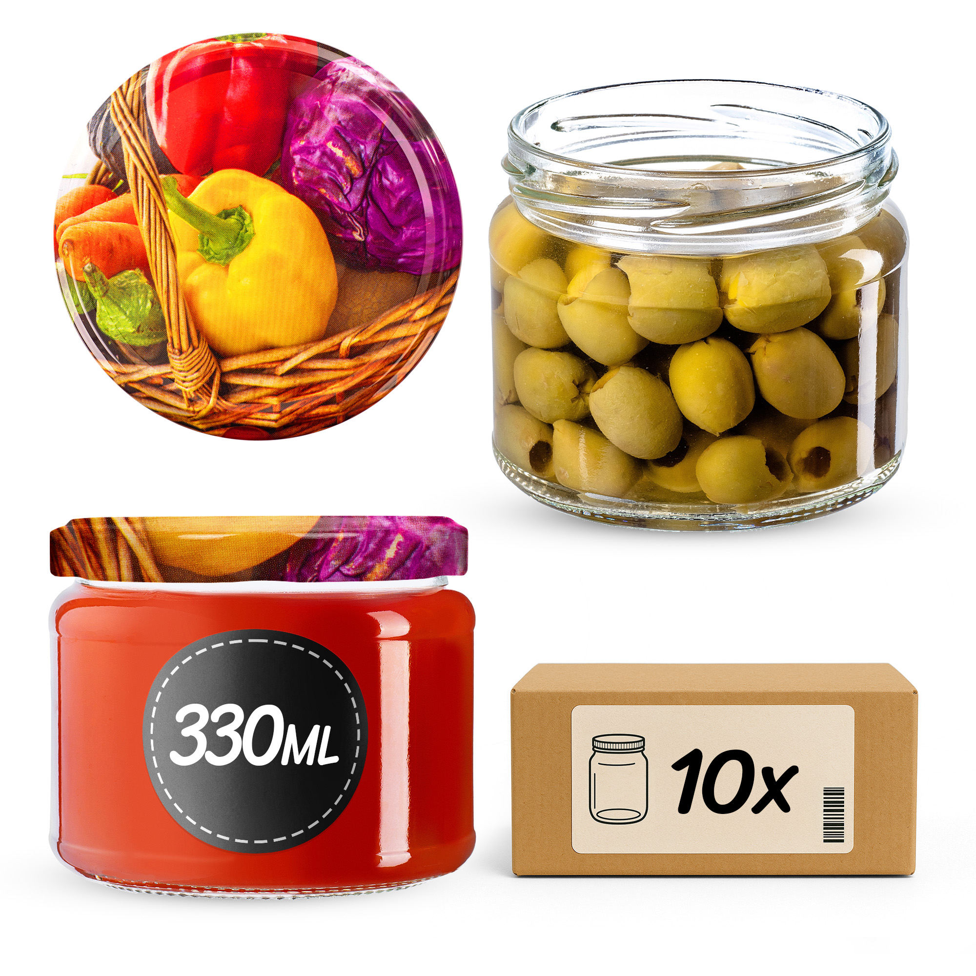 Słoiki na przetwory Sonka 330ml fi82mm 10szt + wieczko Warzywa