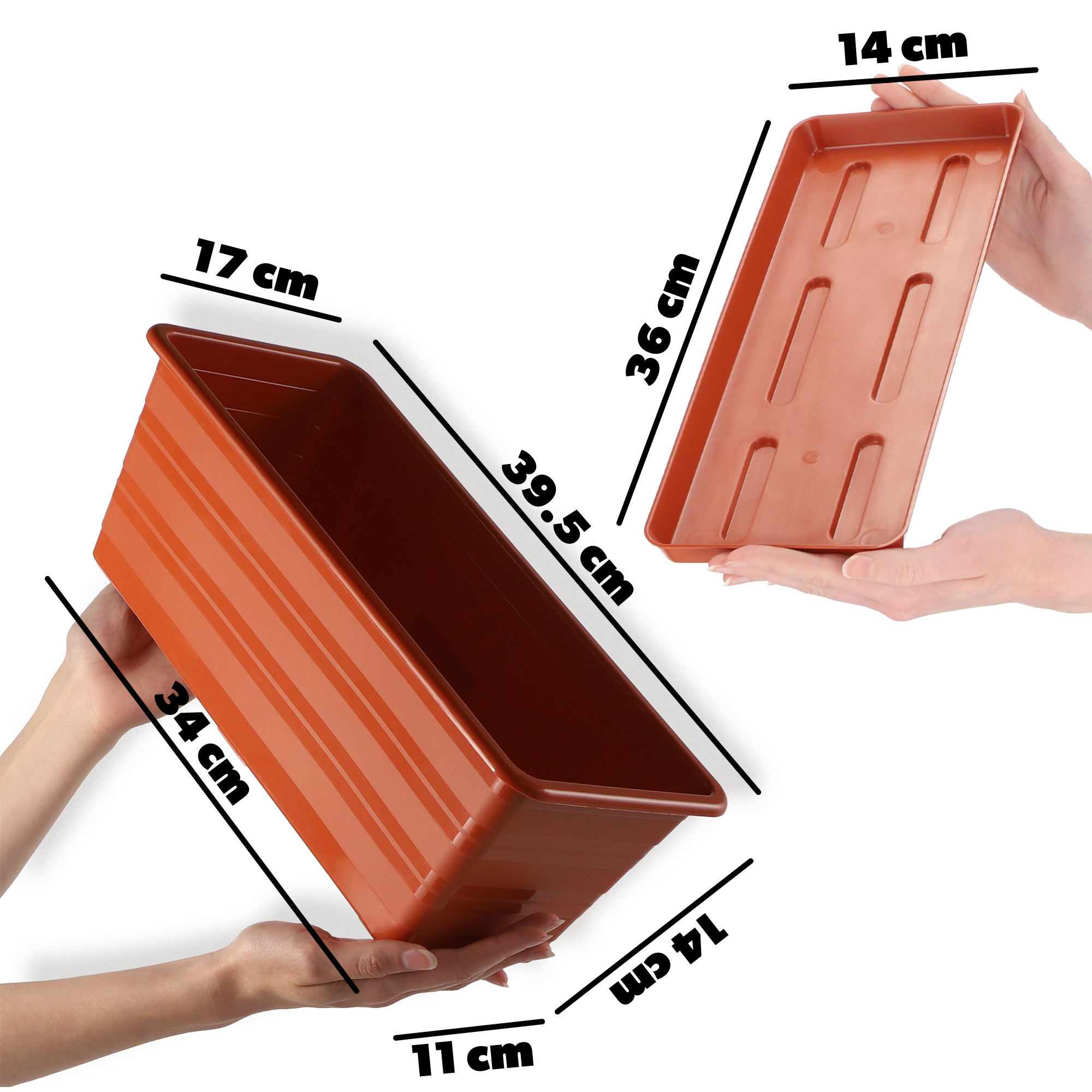 Doniczka balkonowa Cati 40 cm + podstawka 40 cm, terrakota