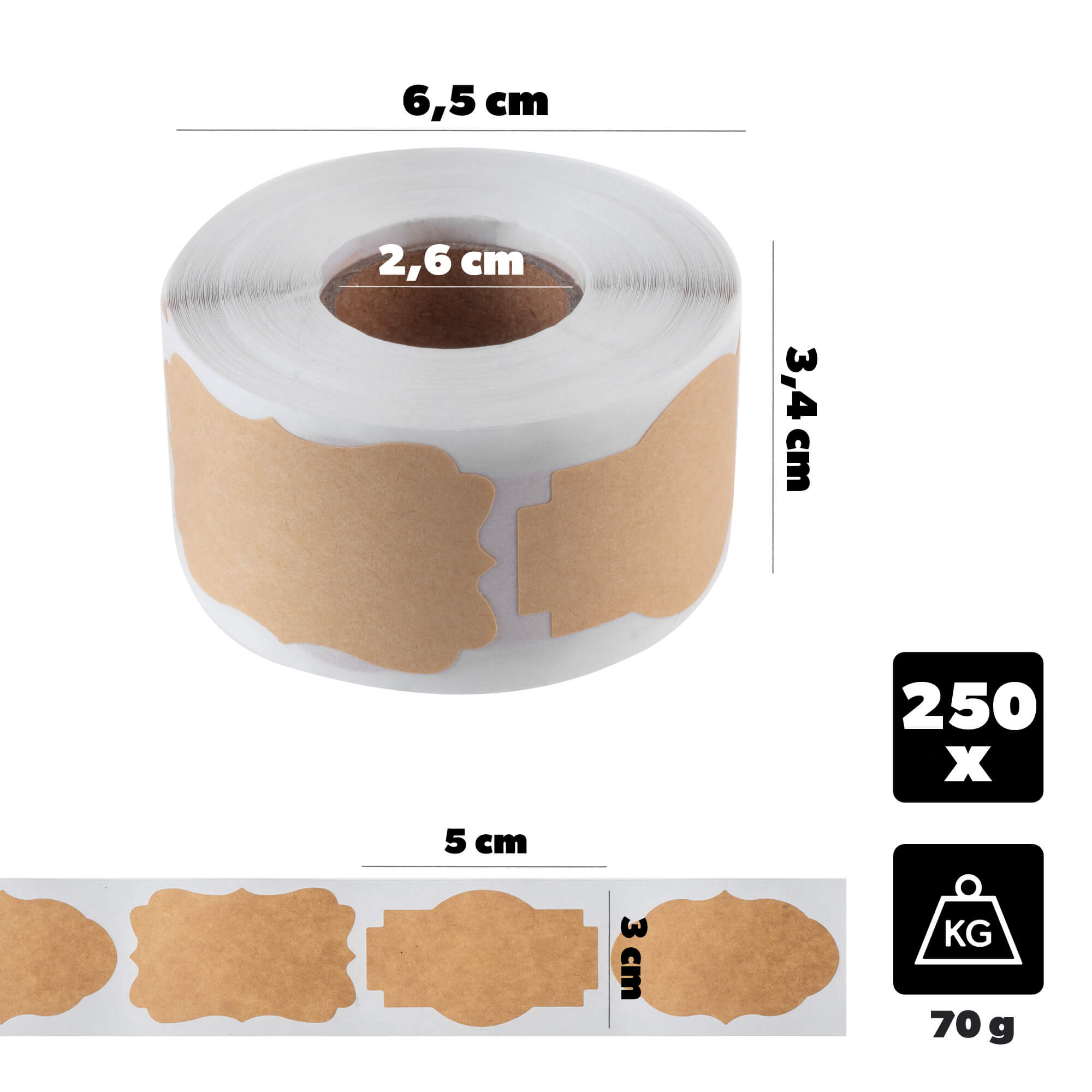 Etykiety samoprzylepne Sefro 5 x 3 cm brązowe 250 szt.