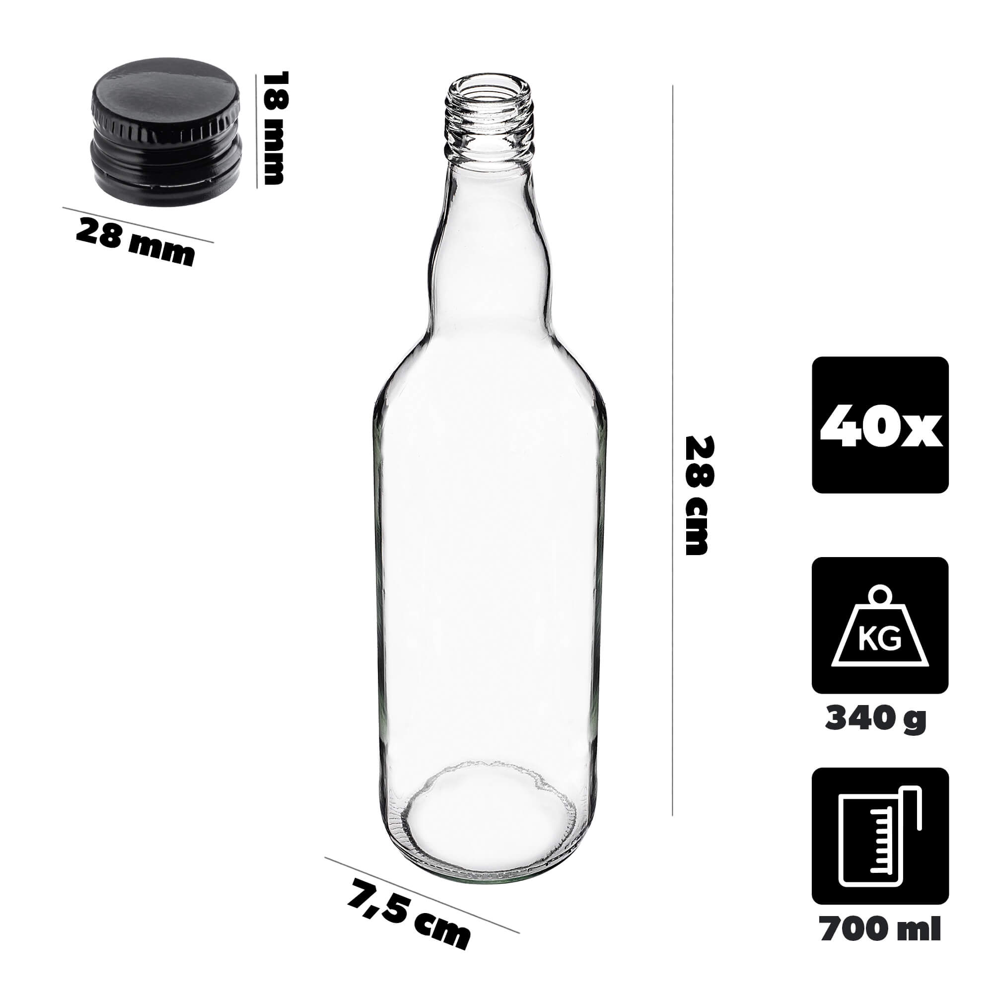 Szklana butelka Monopol 700ml z czarną zakrętką 40 szt.