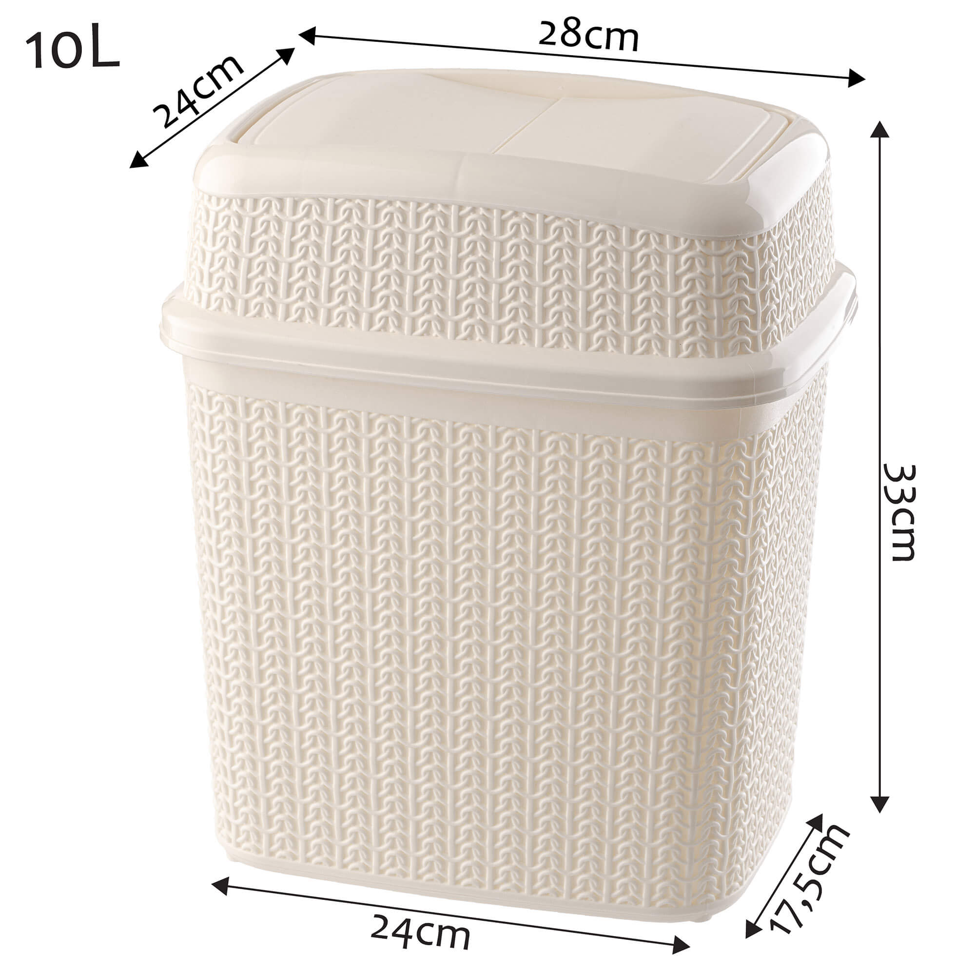 Kosz na śmieci Tonni z uchylną pokrywą 10L, kremowy