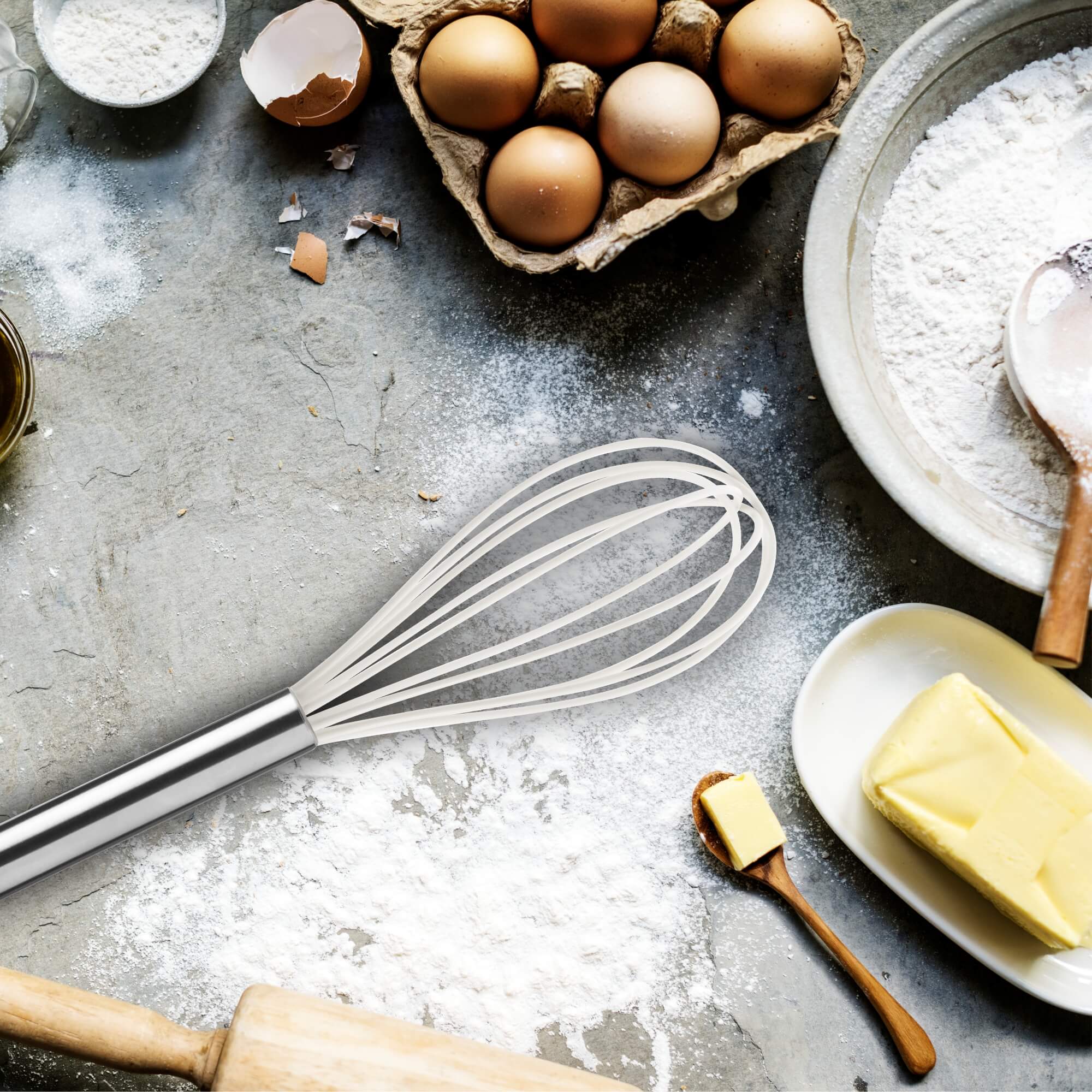 Silikonowy ubijak do piany 26 cm, biały