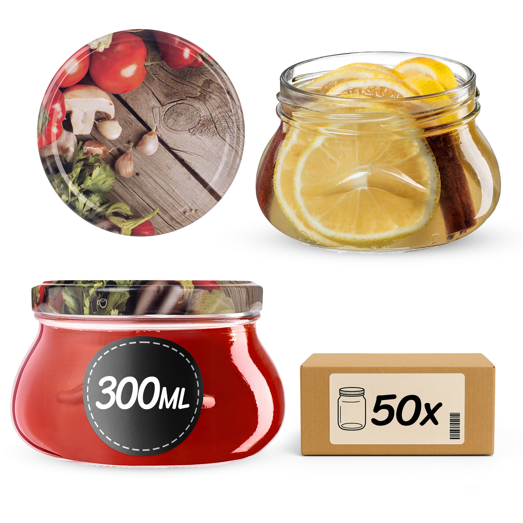 Słoiki na przetwory Raja 300ml fi82mm 50szt + wieczko Warzywa