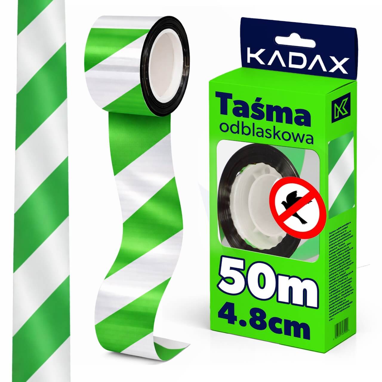 Taśma odblaskowa przeciw ptakom 4,8 cm x 50 m, zielona