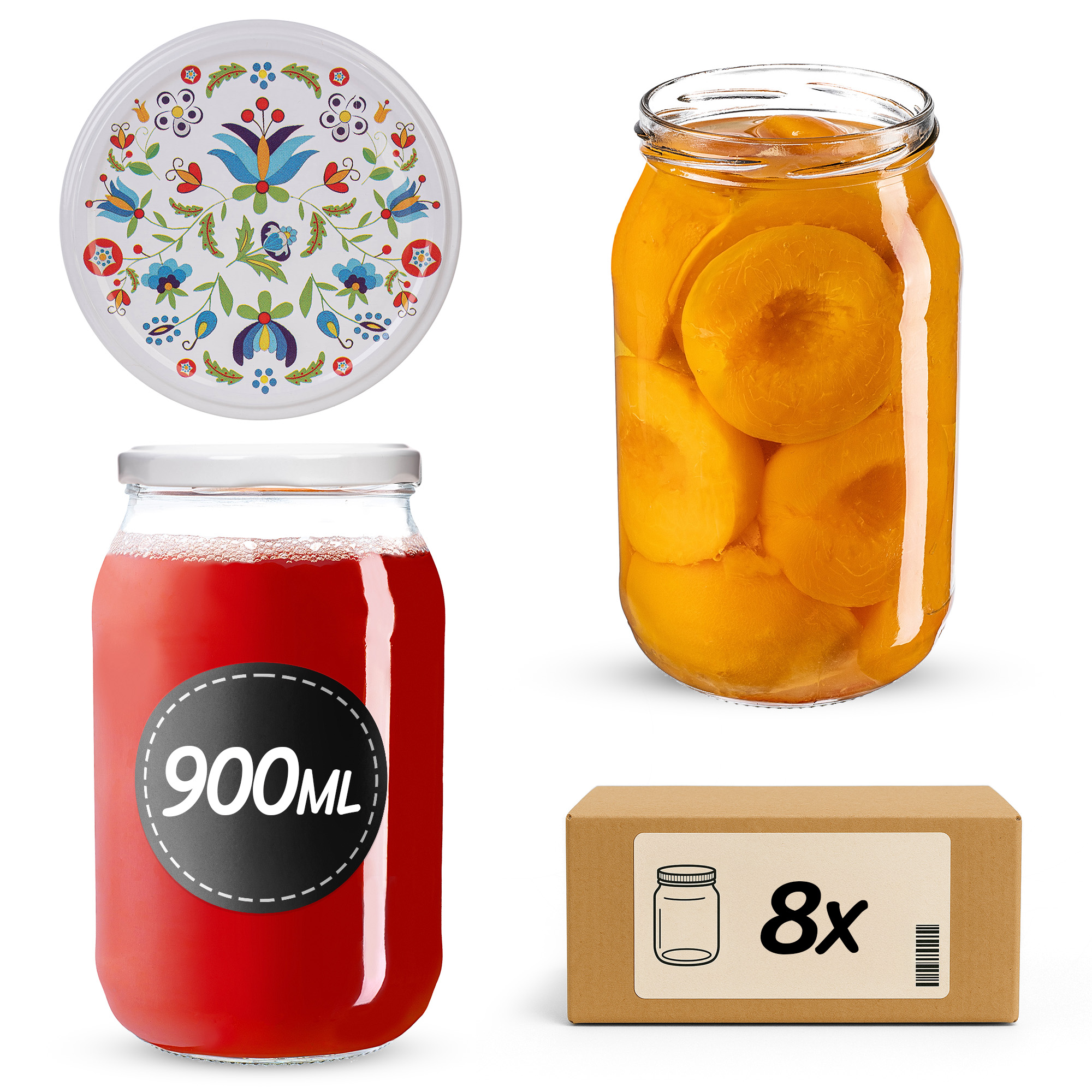 Słoiki na przetwory Simo 900ml fi82mm 8szt + wieczko Kaszuby