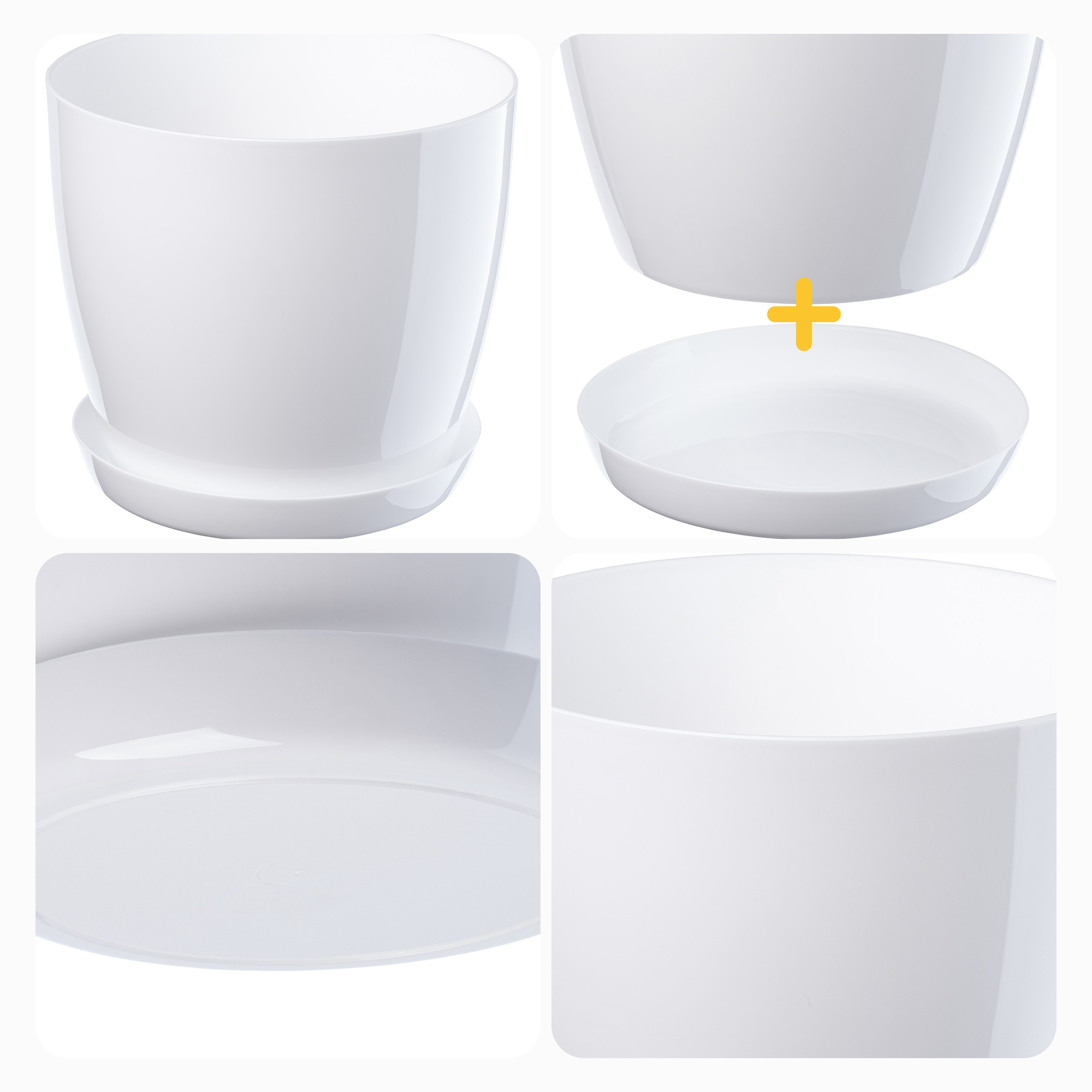 Doniczka na kwiaty z podstawką białe 23 cm + 28 cm, 2 szt.