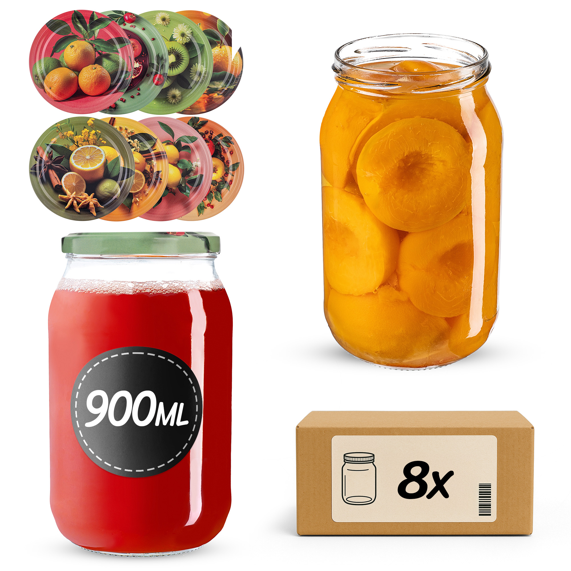 Słoiki na przetwory Simo 900ml fi82mm 8szt + wieczko Egzotyczne owoce