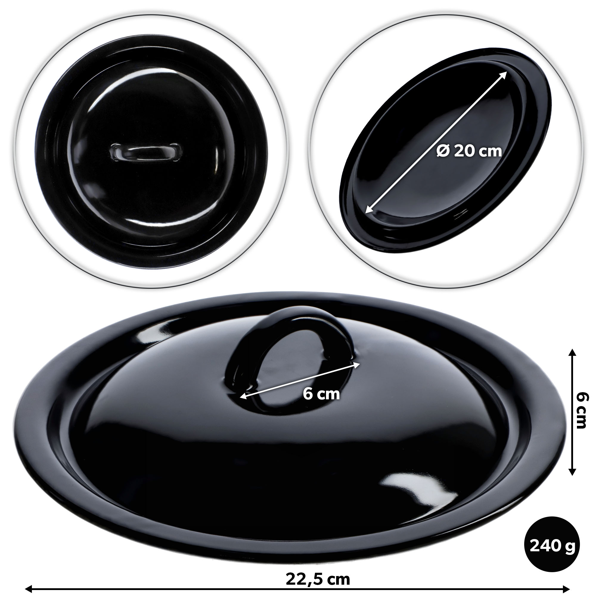 Pokrywa emaliowana do garnka 20 cm, czarna