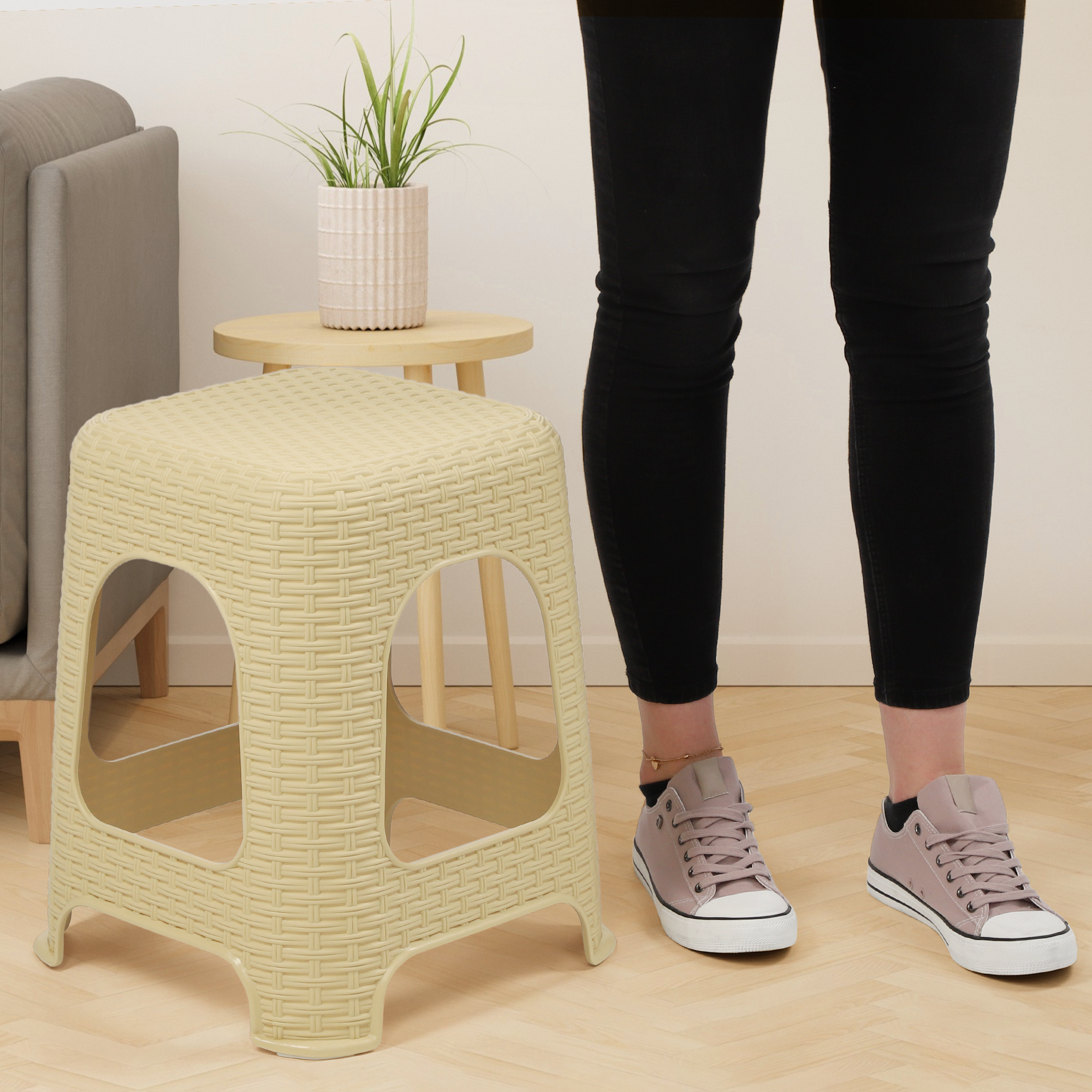 Taboret rattan 45 x 26 cm beżowy, 4 szt.