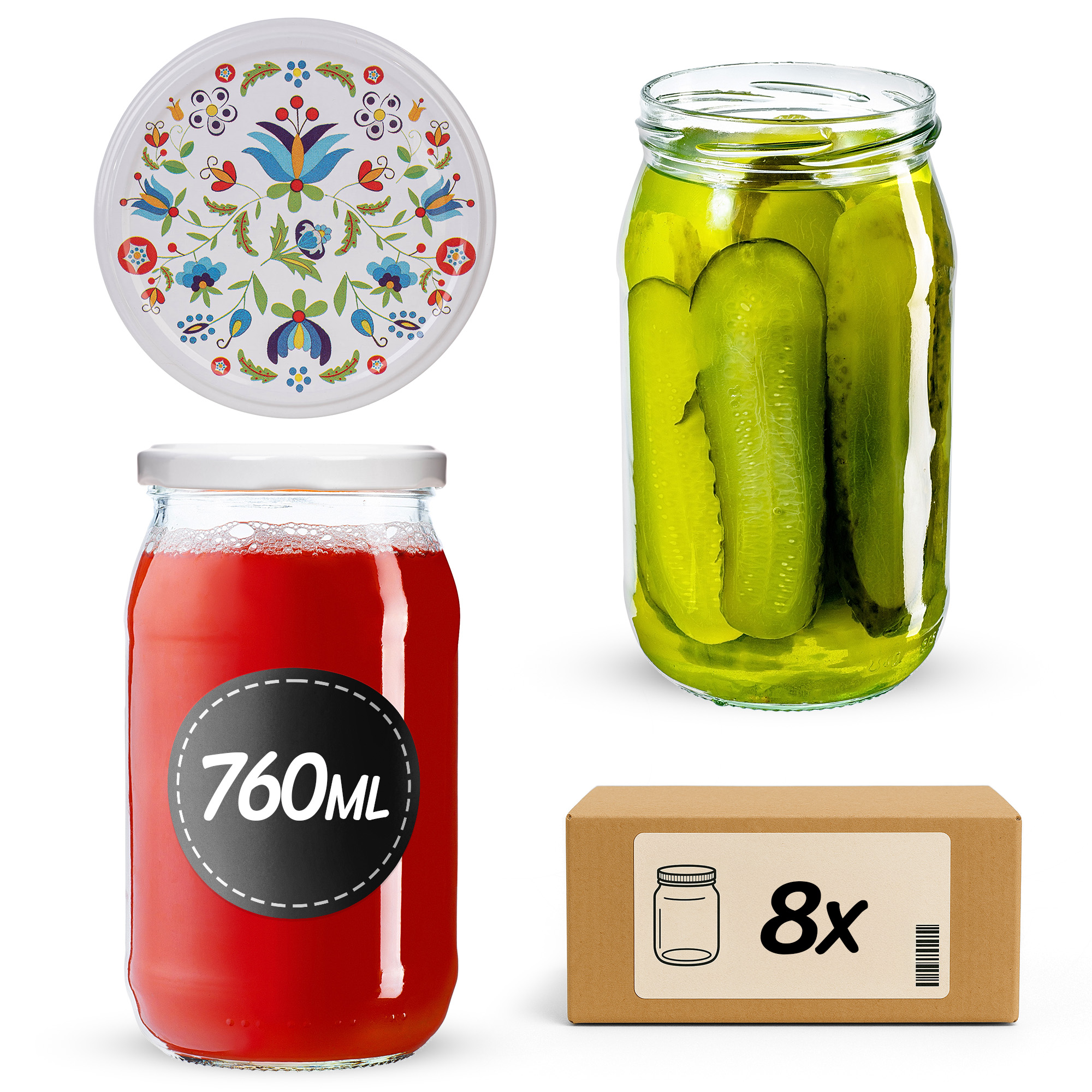 Słoiki na przetwory Niva 760ml fi82mm 8szt + wieczko Kaszuby