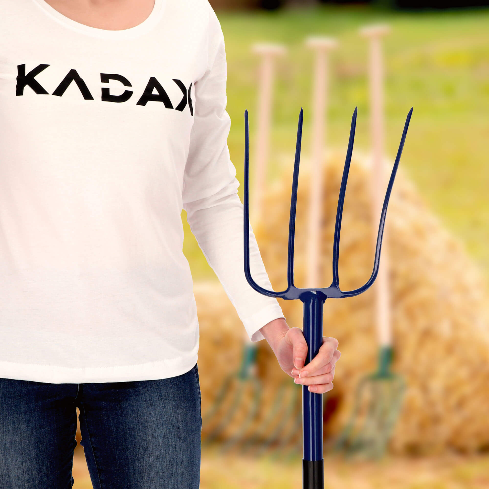 Widły metalowe 4-zębne 122 cm, niebieskie