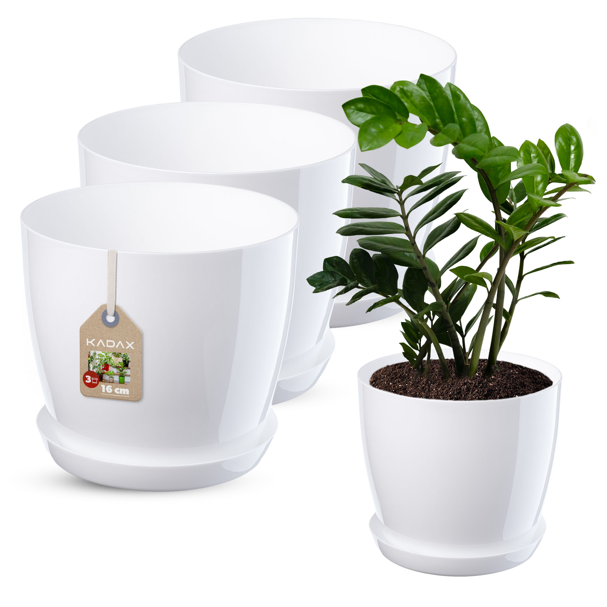 Doniczka Agen z podstawką biała 16 cm, 3 szt.