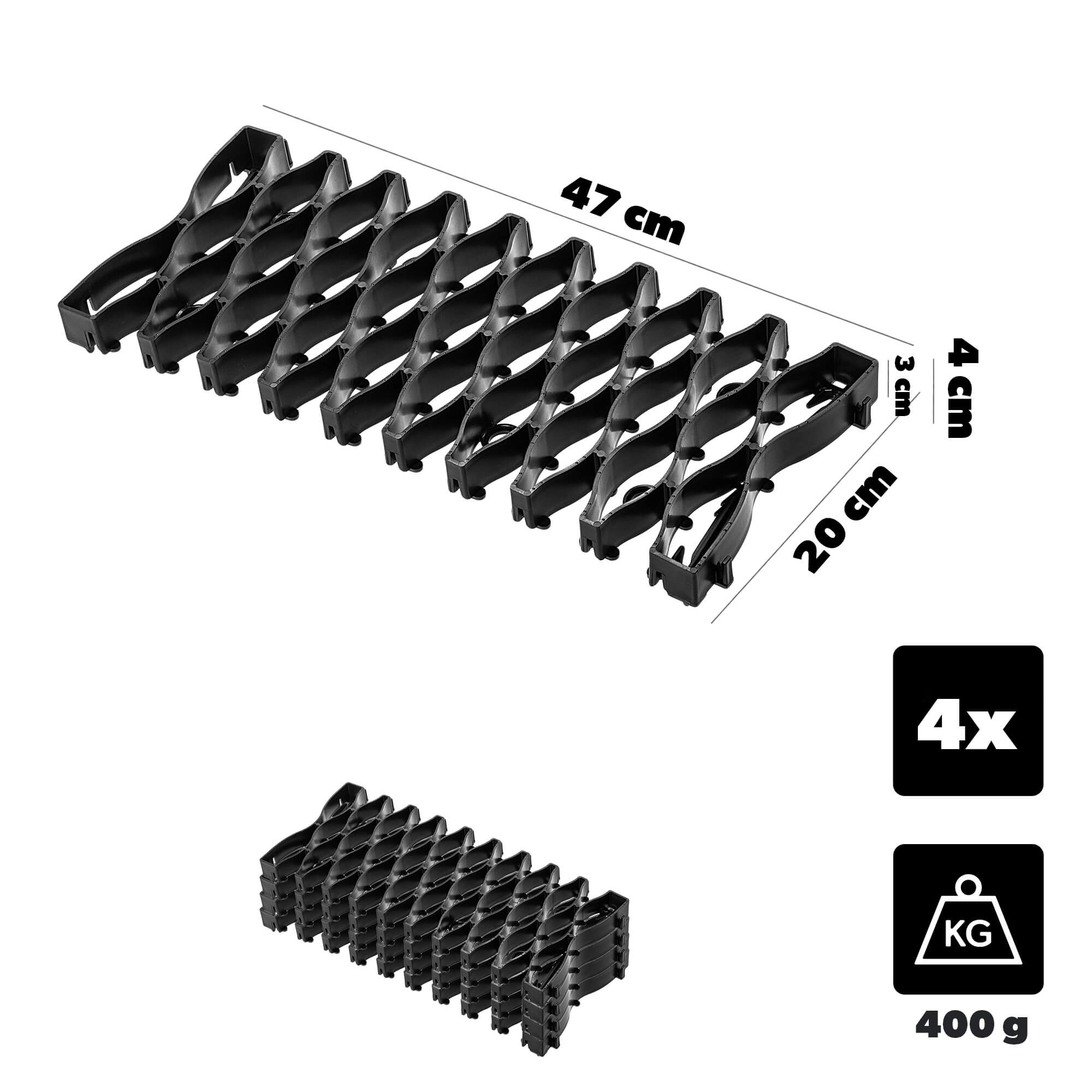 Kratka trawnikowa Montaron pod roboty koszące 47 x 20 cm czarna 4 szt.