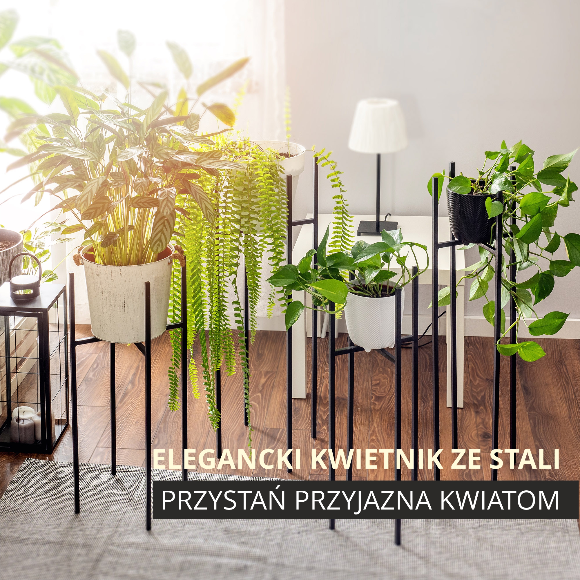 Kwietnik stojący stalowy Sabatini 67 x 22 cm, czary