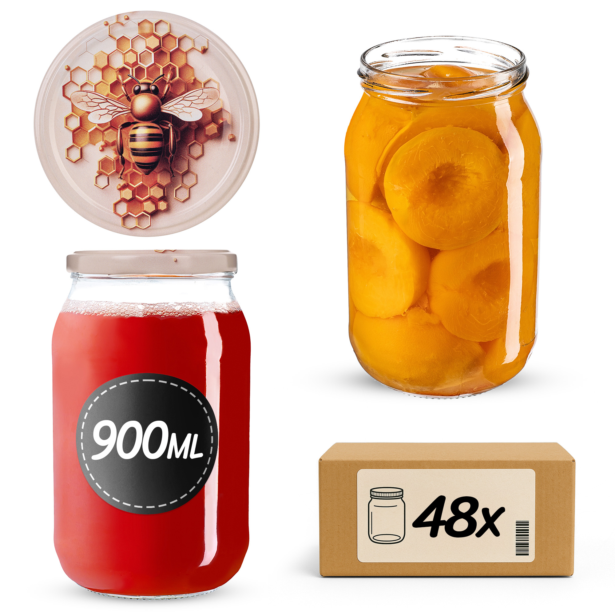 Słoiki na przetwory Simo 900ml fi82mm 48szt + wieczko Pszczoła