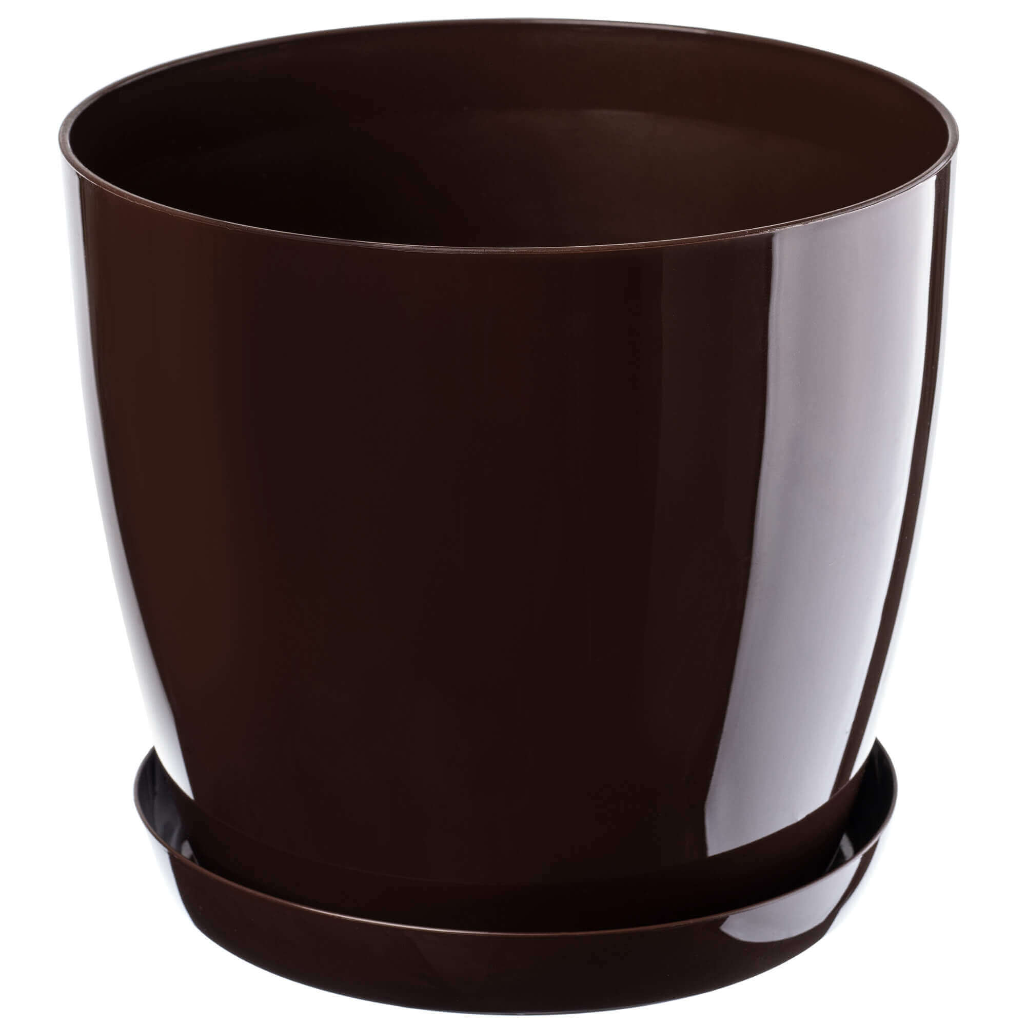 Doniczka na kwiaty z podstawką 14 cm, brązowa