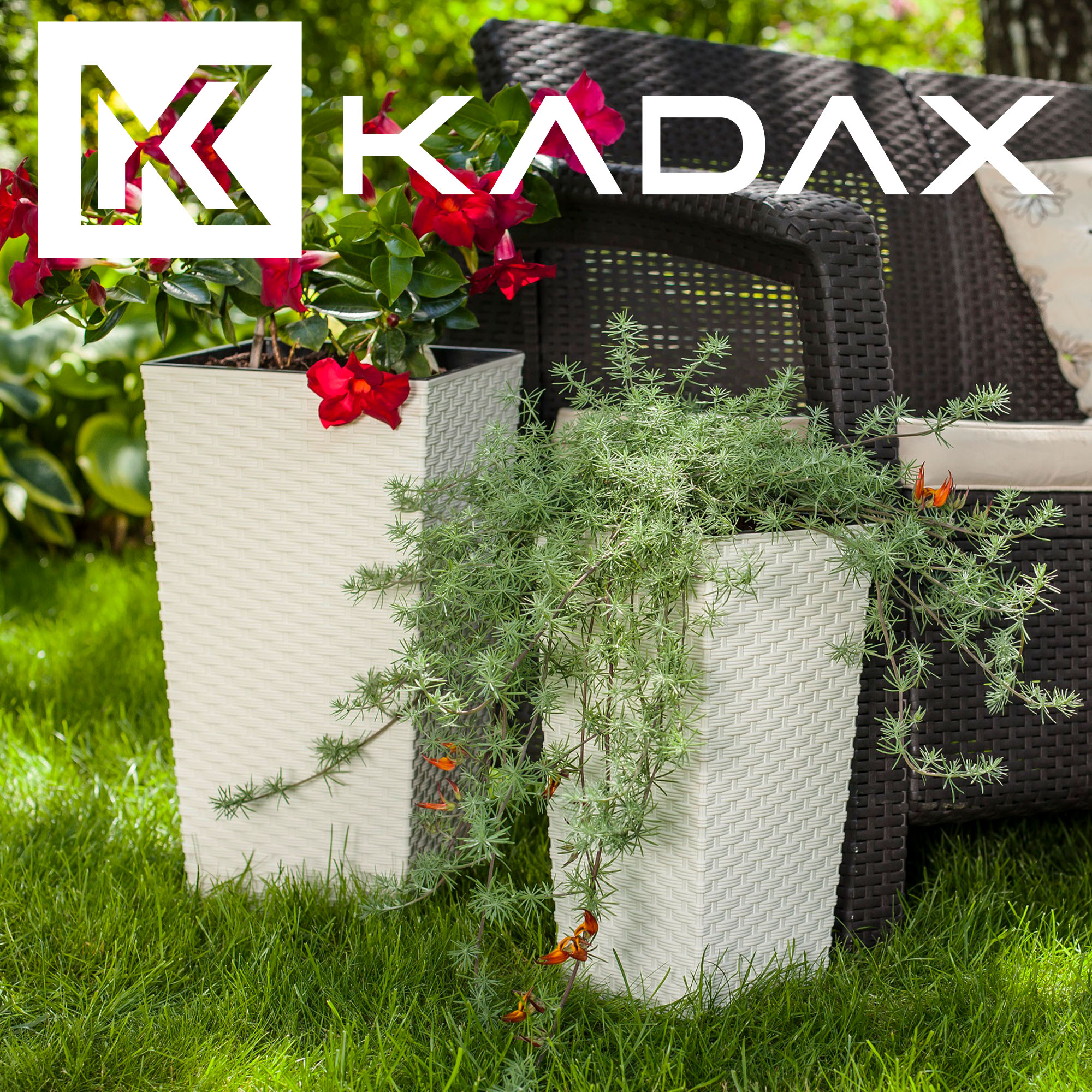 Donice na kwiaty z wkładem Pesaro rattan 19 cm + 25 cm + 30 cm, kremowe