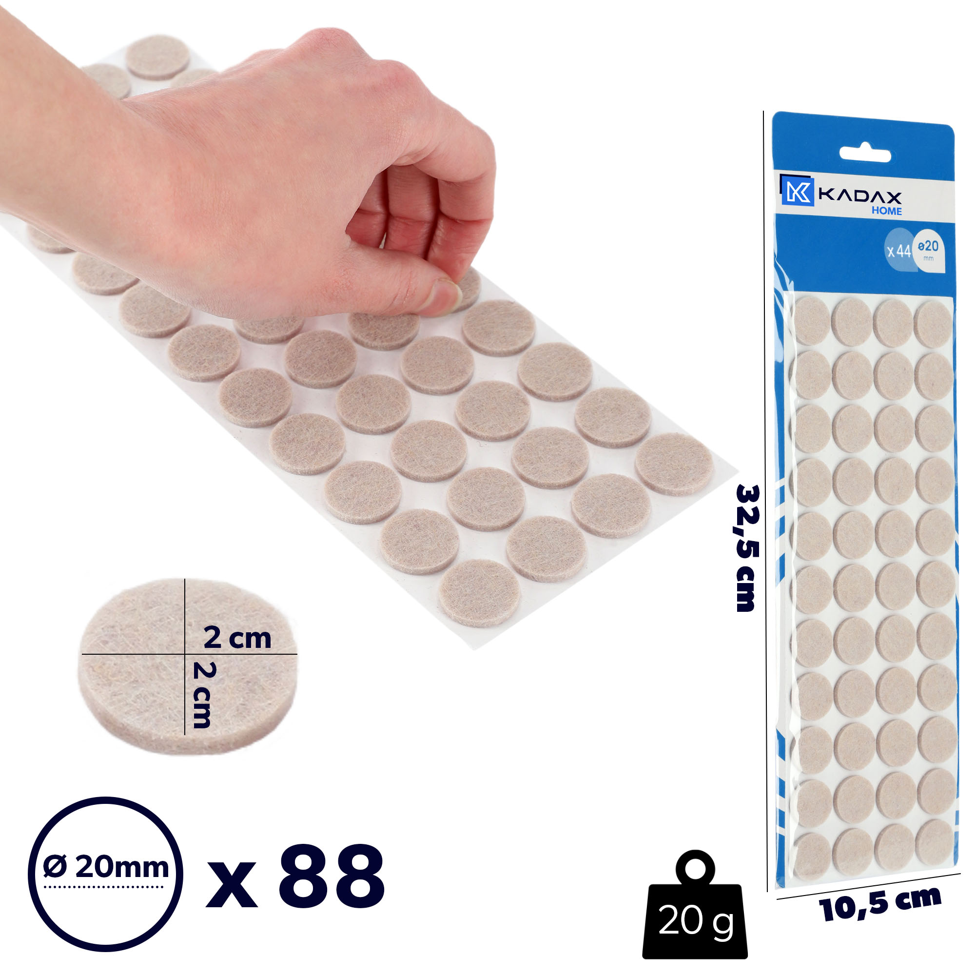 Podkładki filcowe Sort pod meble okrągłe 20mm beż zestaw 88 sztuk