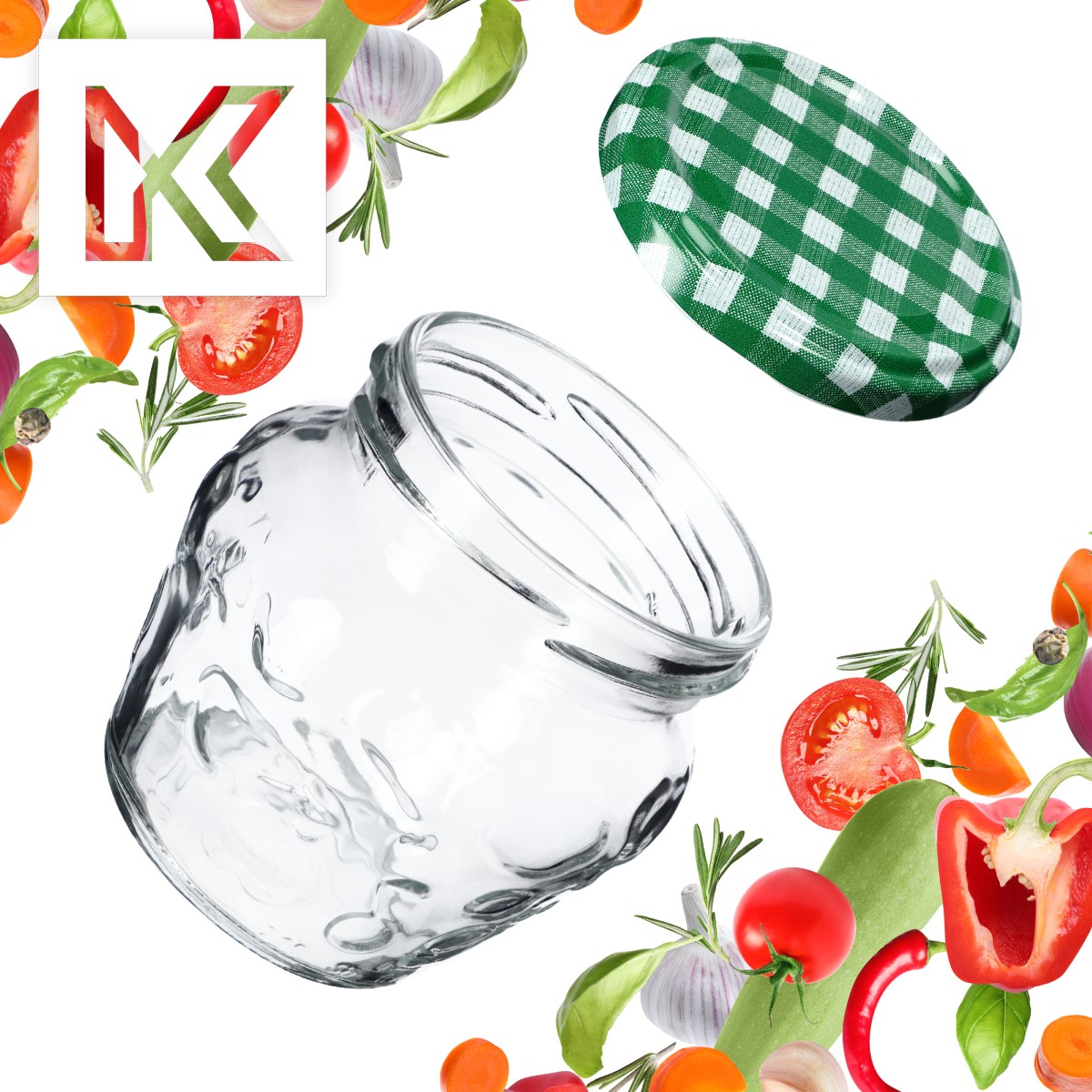 Słoiki Kemi 200ml 10szt 66mm + wieczka "Zielona Krata"