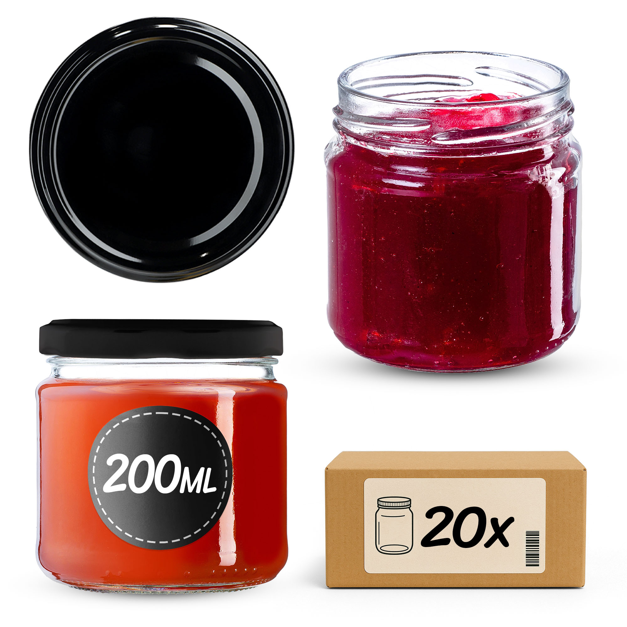 Słoiki słoik na przetwory Lerma 200ml 20szt 66mm + wieczka czarne
