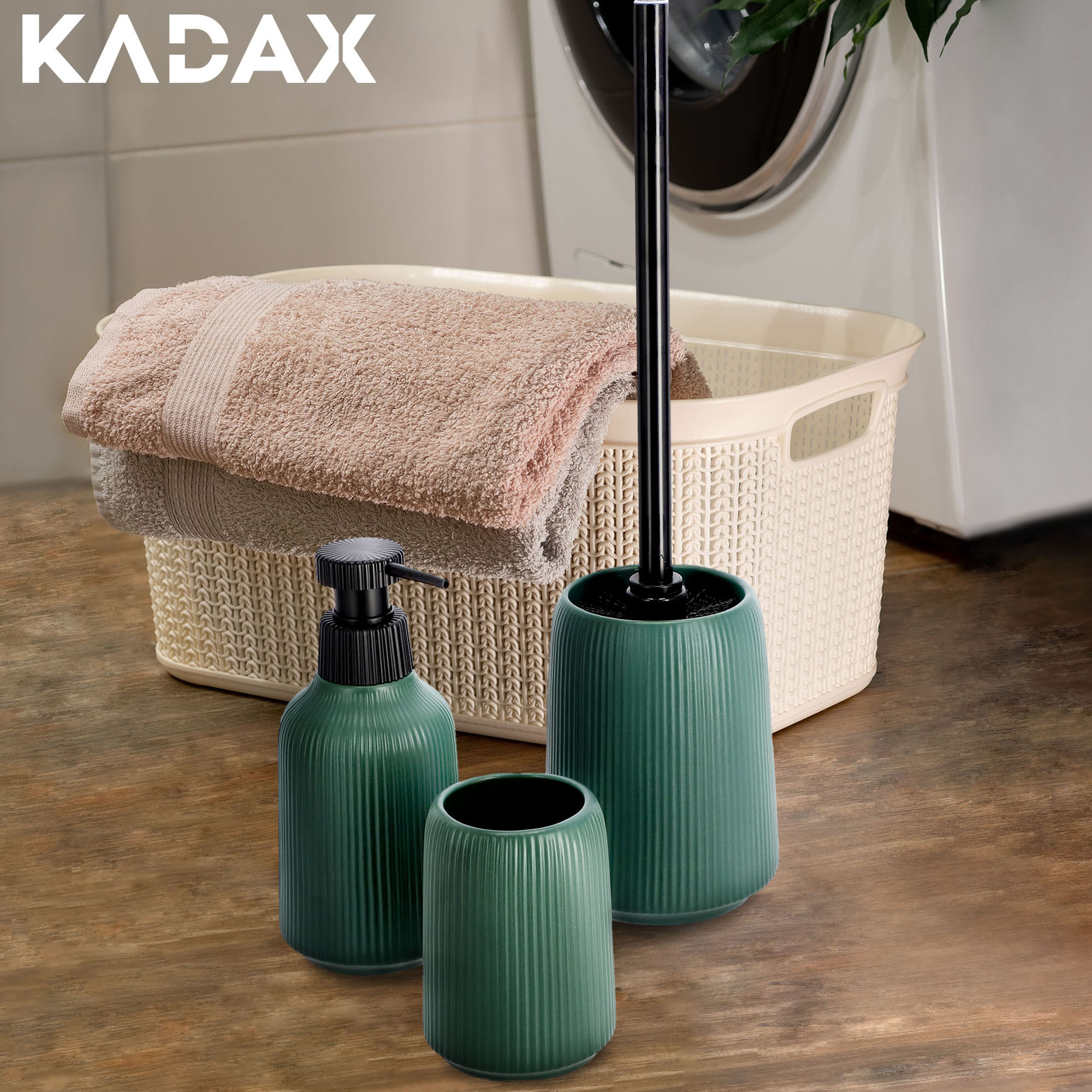 Zestaw łazienkowy Mataro szczotka do WC + dozownik na mydło, zielony