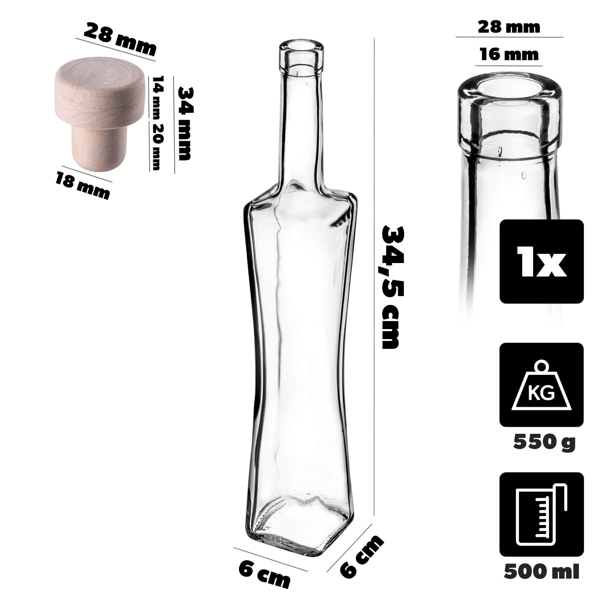 Butelka Quadra 500ml z korkiem syntetycznym 1 szt.