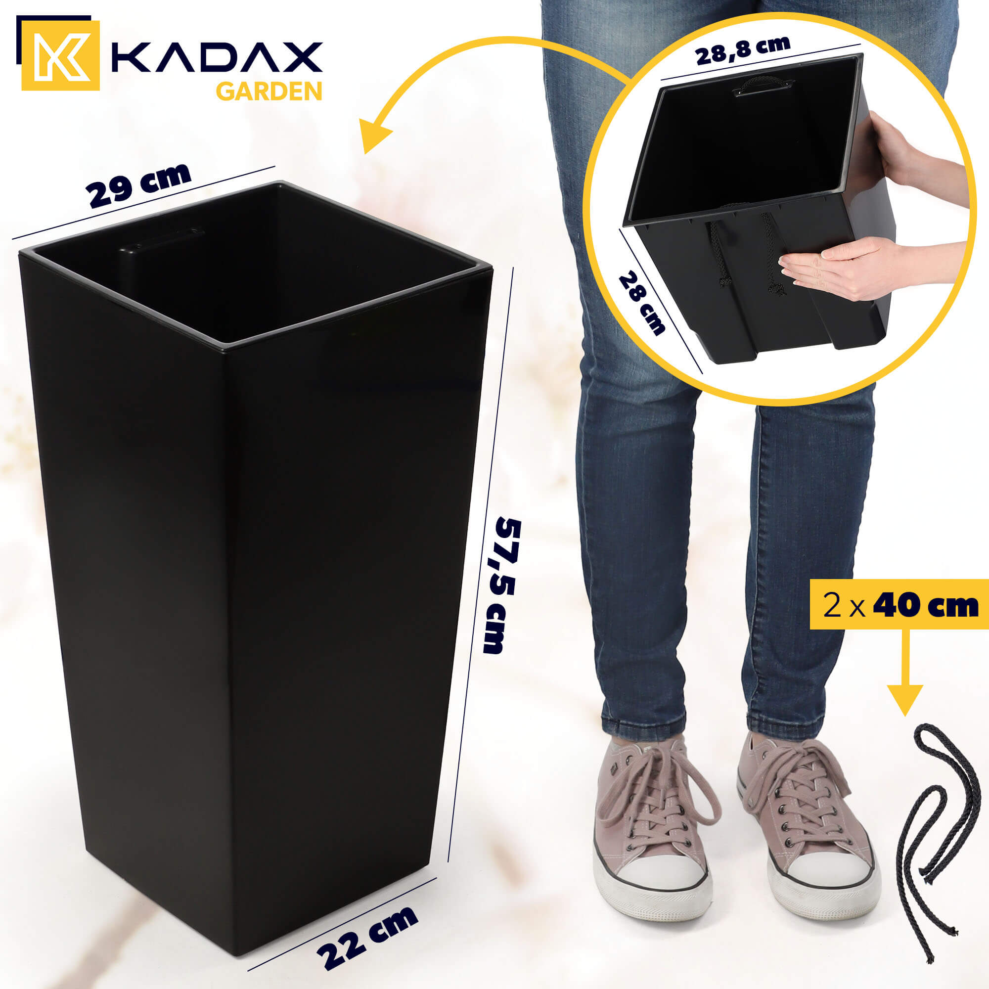 Donica na kwiaty z wkładem Masiera 30 cm, czarna