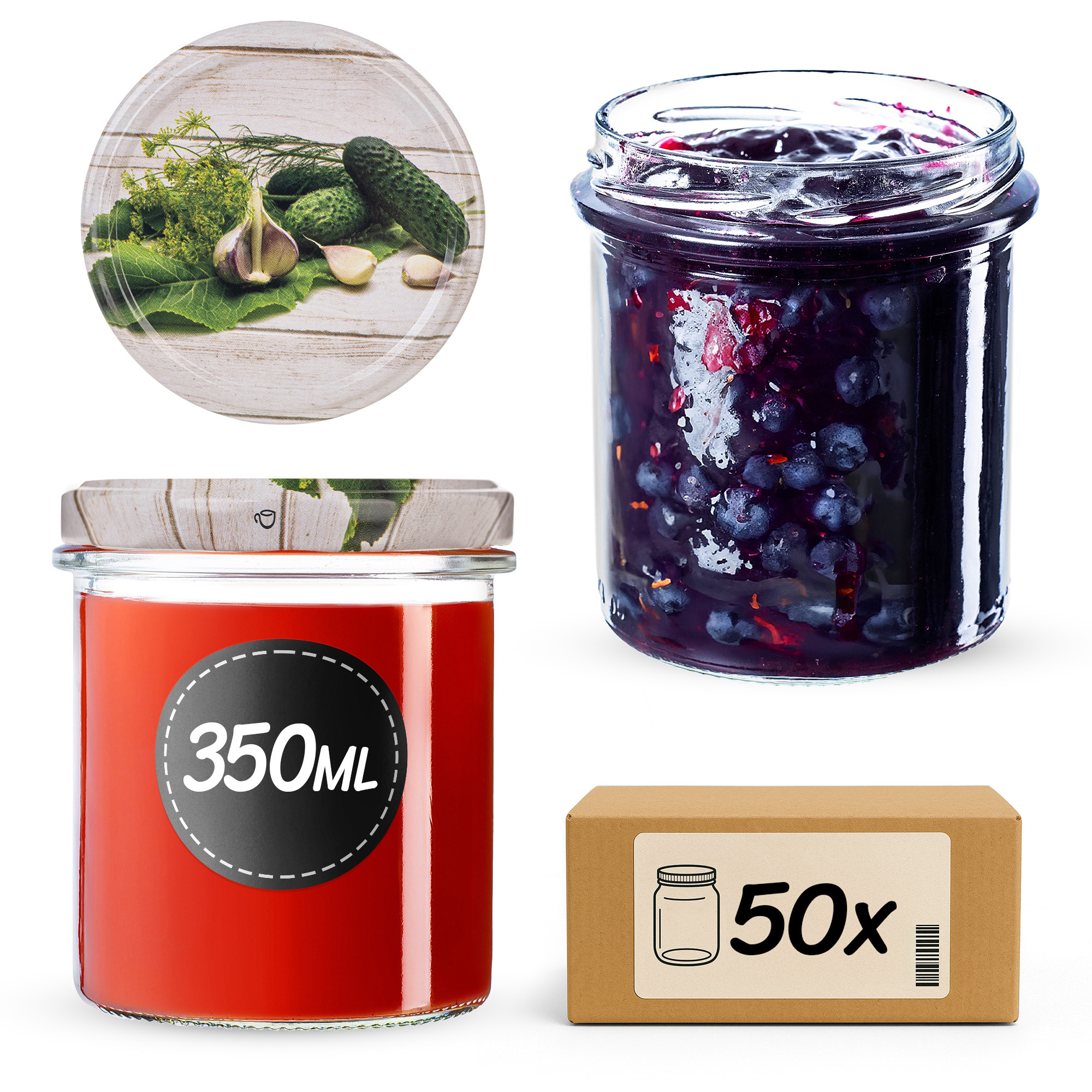 Słoiki na przetwory Avila 350ml fi82mm 50szt + wieczko Ogórek
