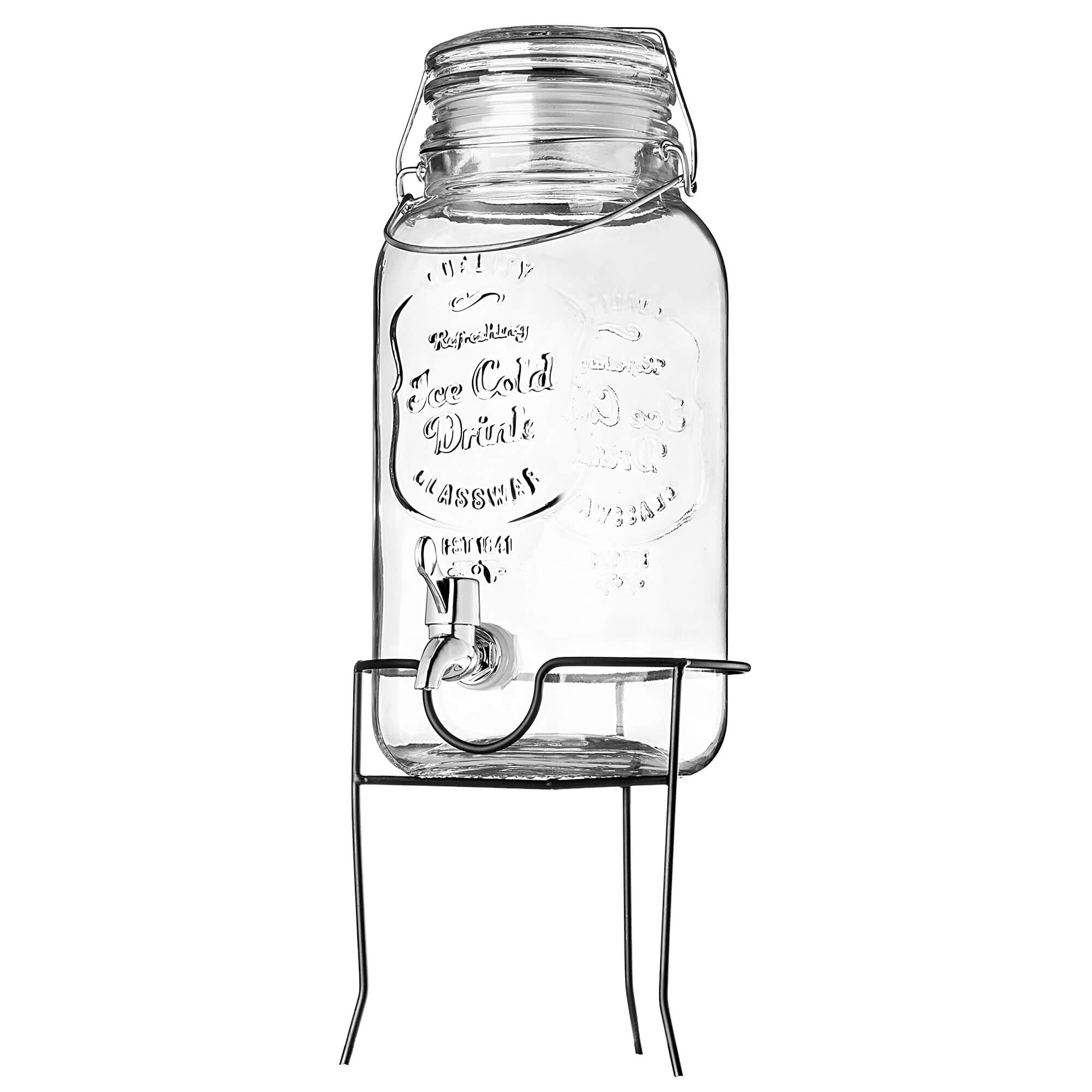 Słój z kranikiem Mesagne do zimnych napojów i lemoniady 4L z podstawką i szklaną pokrywką