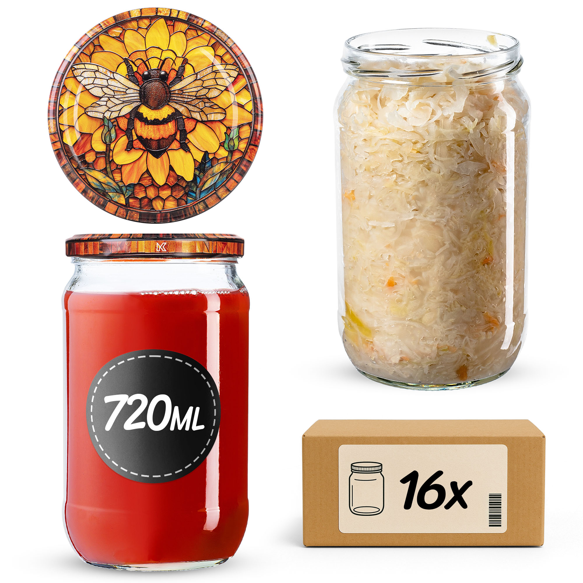 Słoiki na przetwory Niva 720ml fi82mm 16szt + wieczko Bee of the fusion