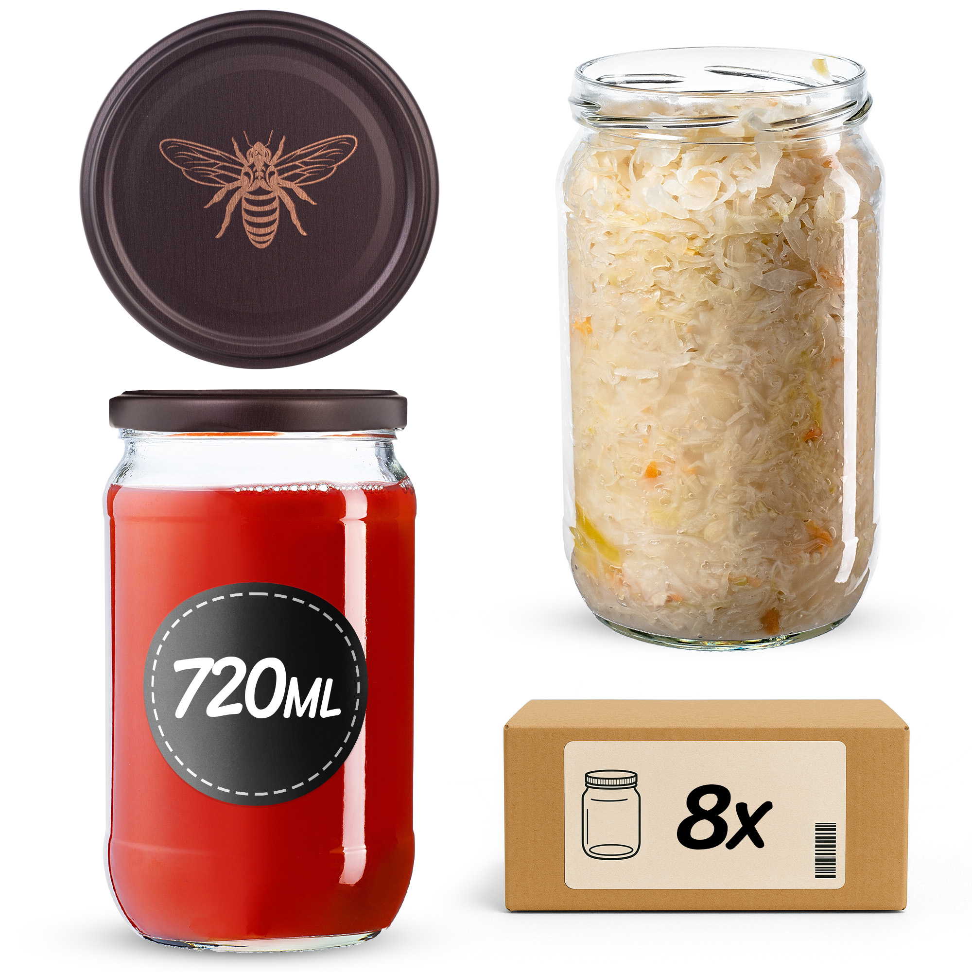 Słoiki na przetwory Niva 720ml fi82mm 8szt + wieczko Pszczoła