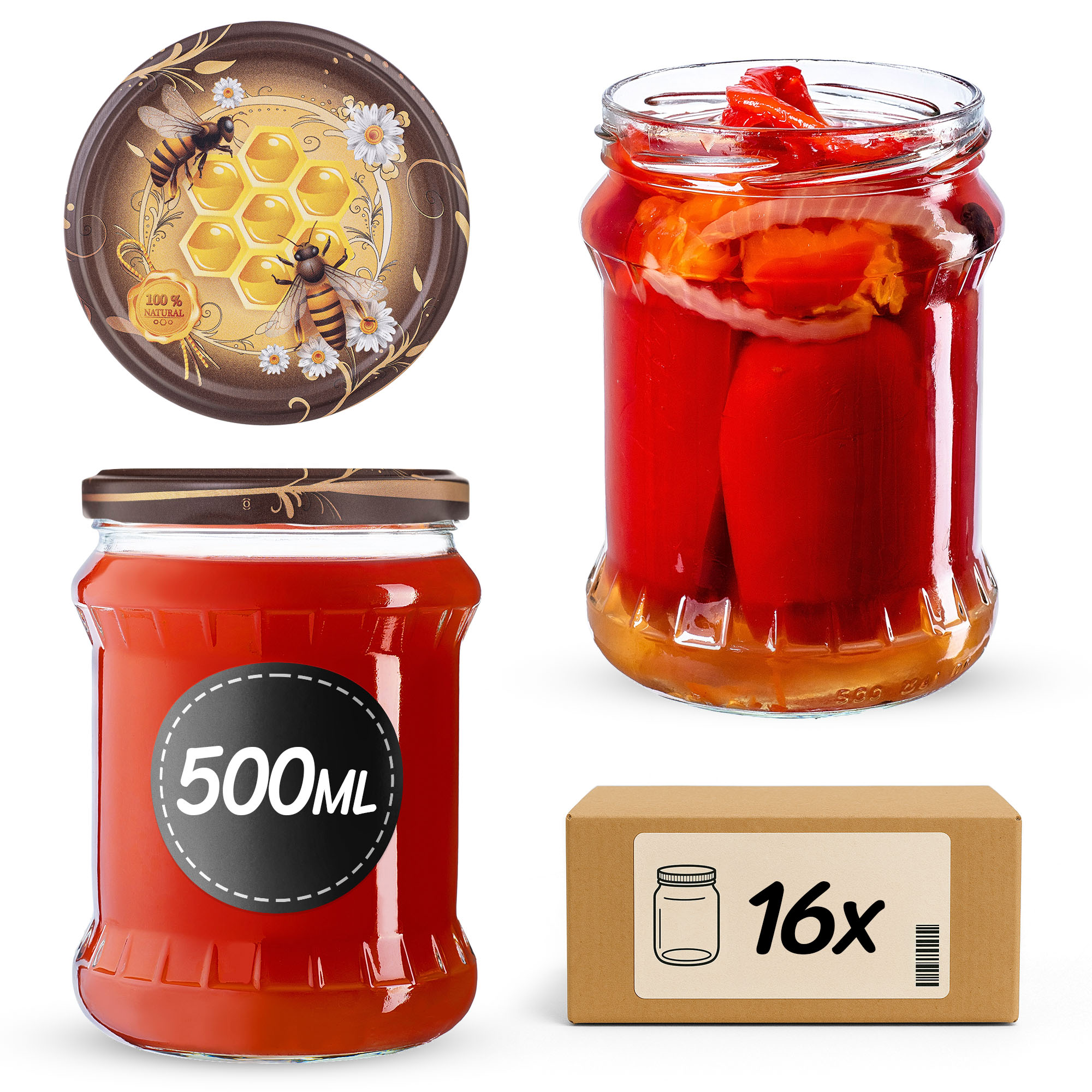 Słoiki na przetwory Kisko 500ml fi82mm 16szt + wieczko Miód