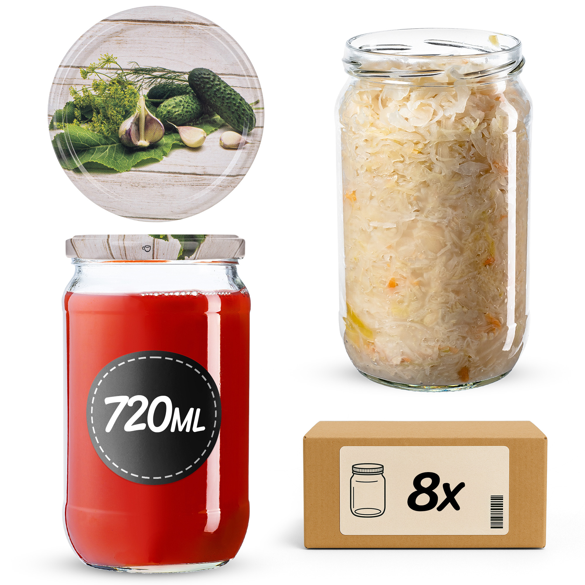 Słoiki na przetwory Niva 720ml fi82mm 8szt + wieczko Ogórek