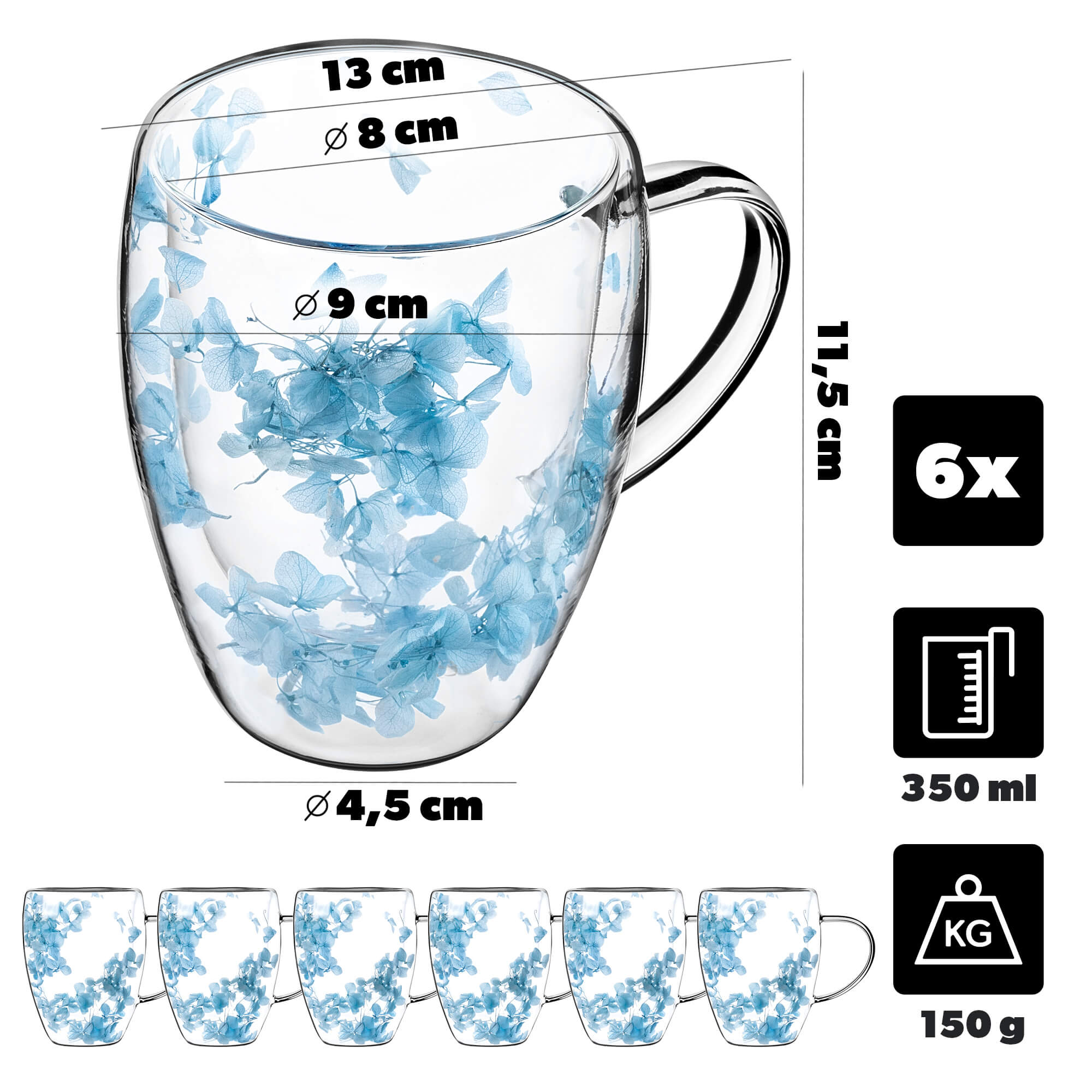 Kubek termiczny z kwiatowym motywem Riga 350ml niebieski 6 szt.