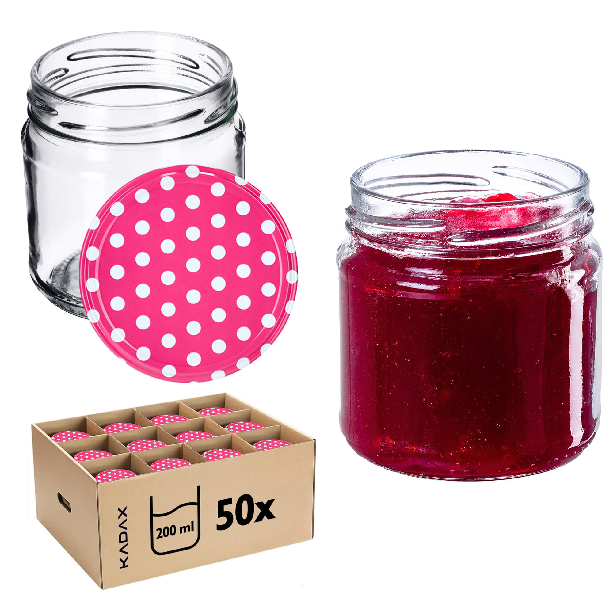 Słoiki na przetwory Lerma 200ml 50szt 66mm + wieczka "Groszek różowy"