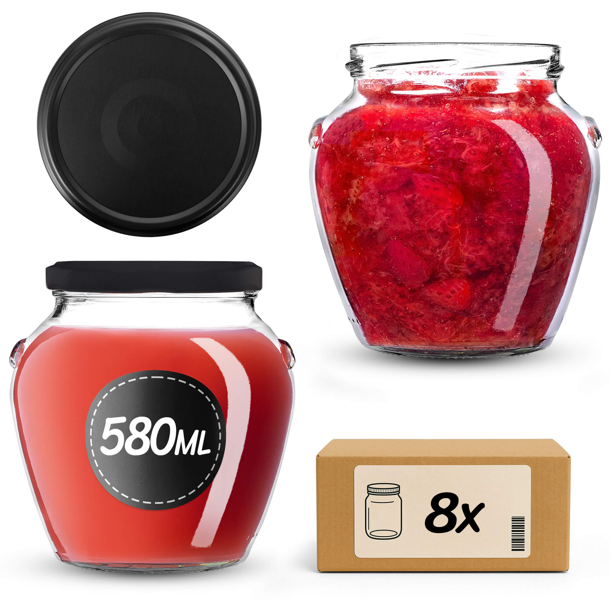 Słoiki na przetwory Sassa 580ml 8szt 82mm + wieczka "Czarny mat"